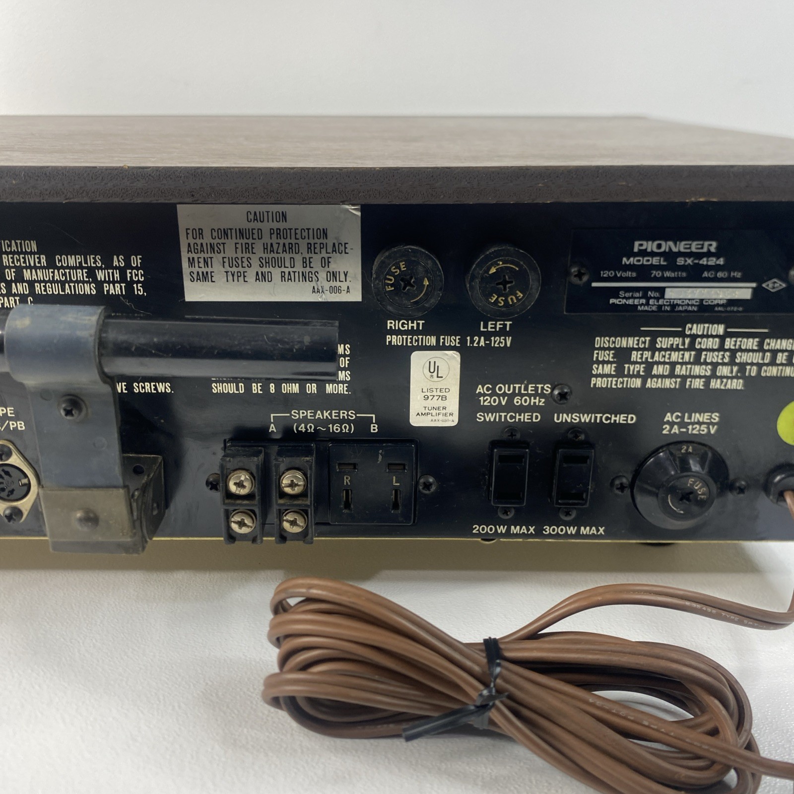 Vintage Pioneer SX-424 A12W AM/FM Stereo Receiver 1972 Tested