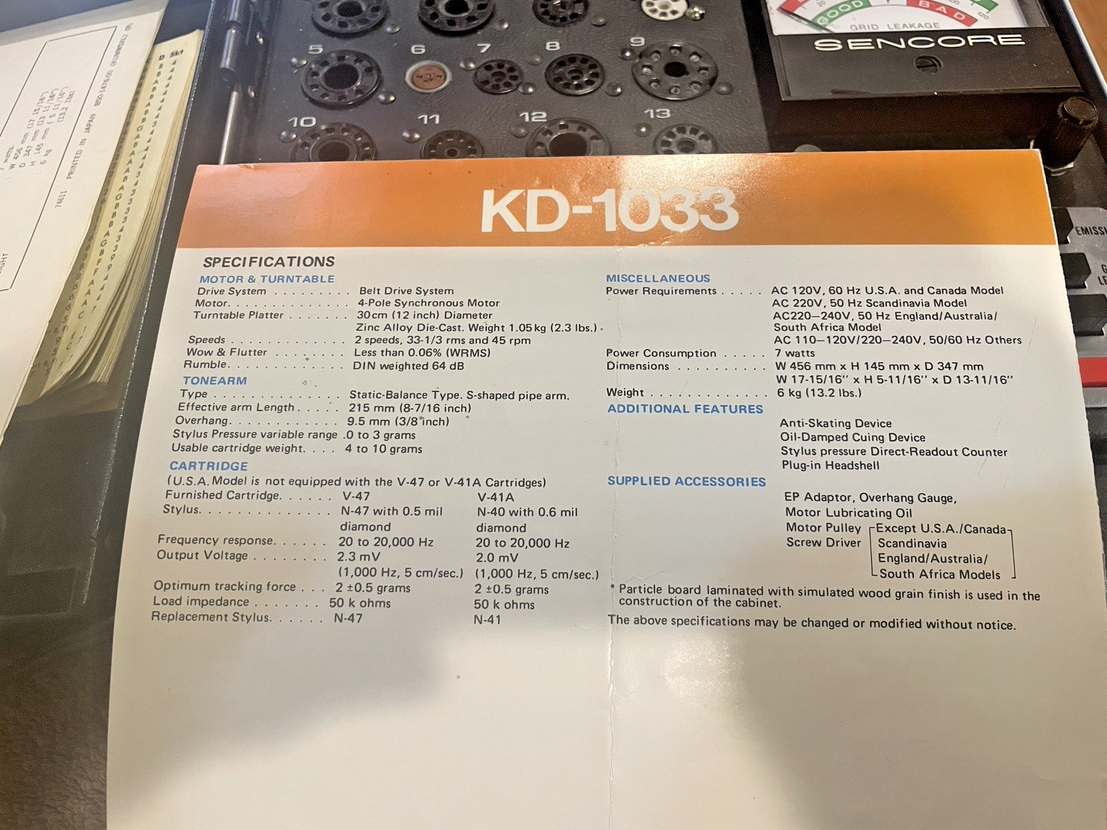 ORIGINAL INSTRUCTION MANUAL / KENWOOD KD-1033 TURNTABLE/ WITH KD-1033 BROCHURE /