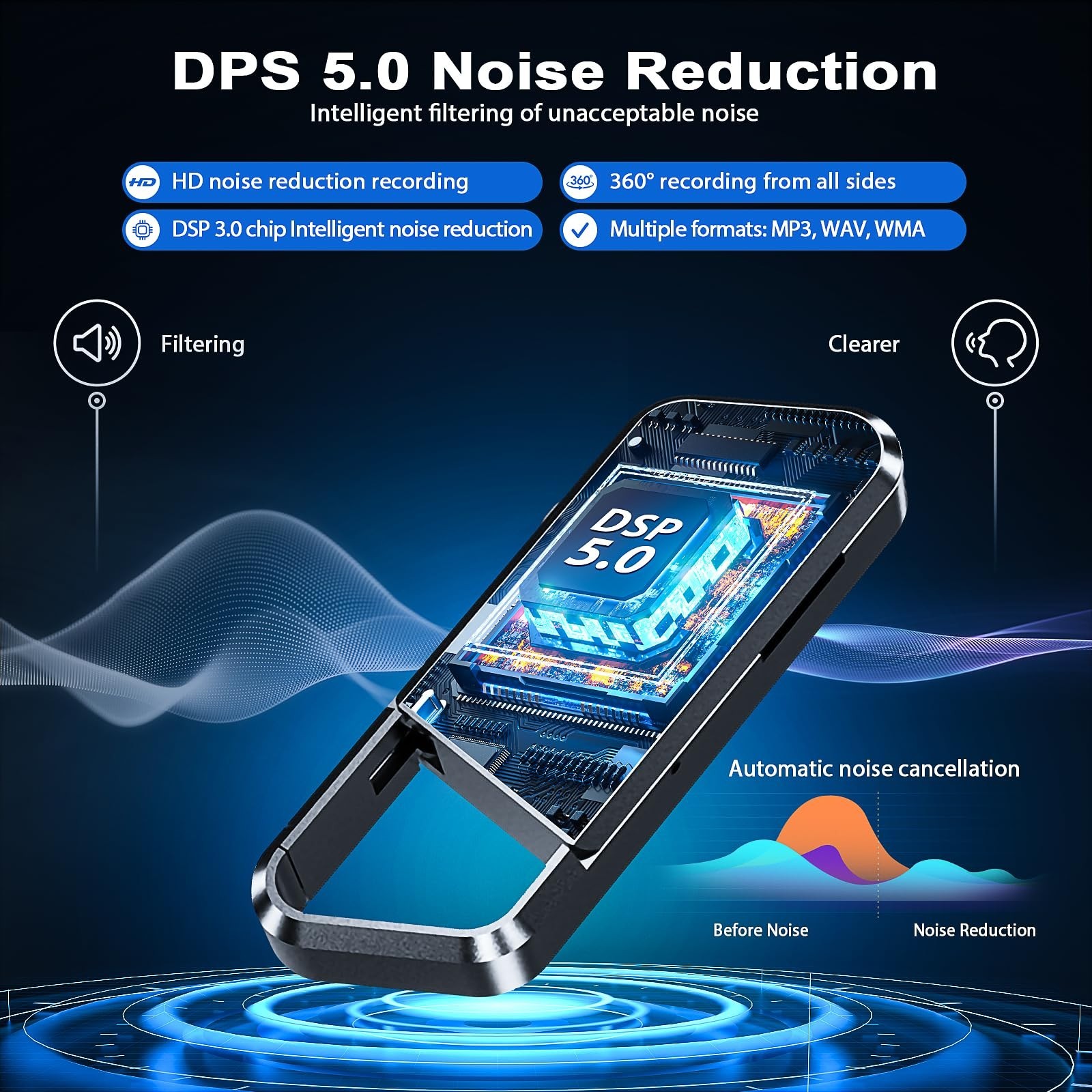 Portable Voice Recorder – Recording Device with Noise Reduction DSP 5.0 Vioce…