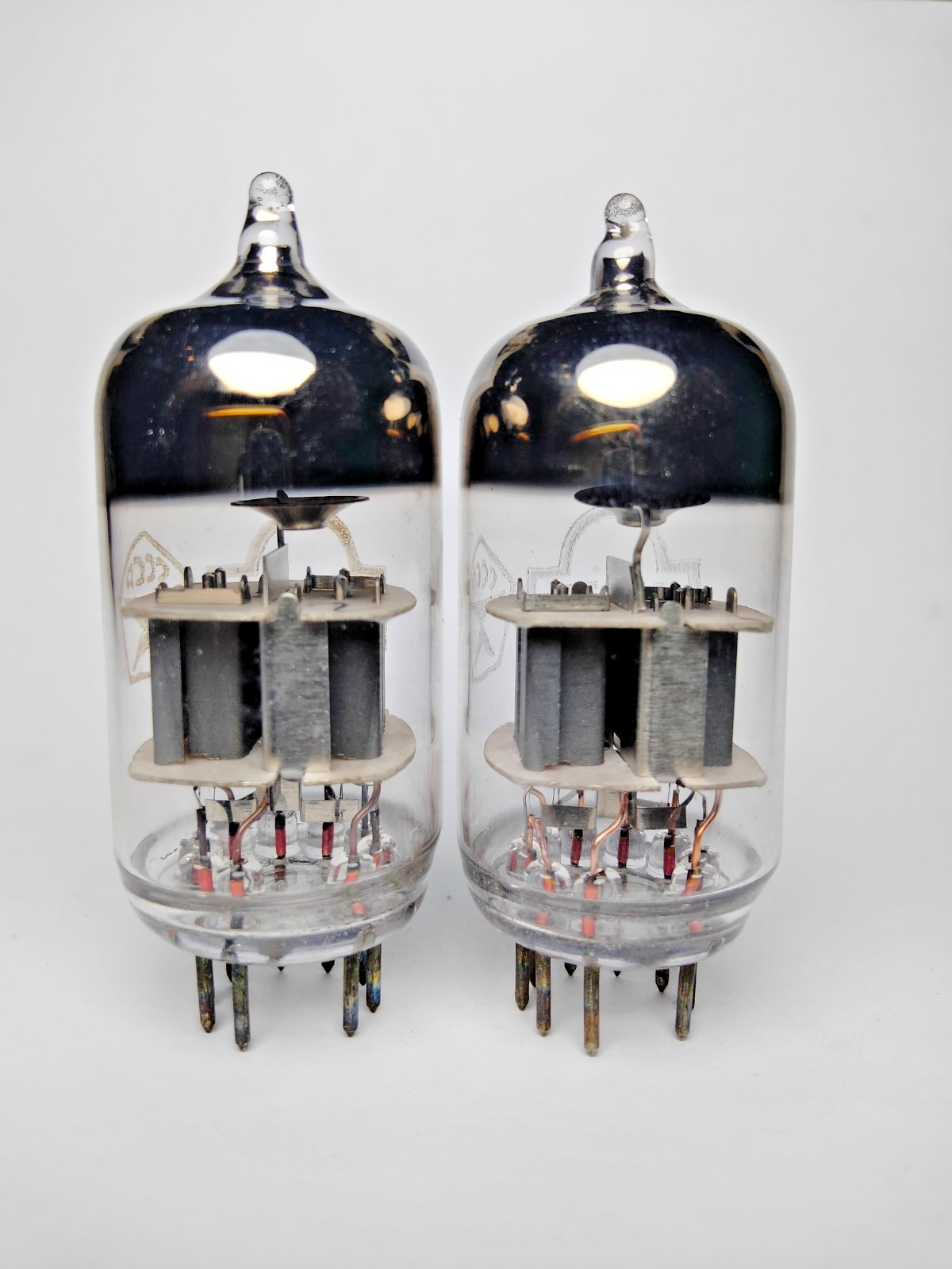 2 pcs USED 6N23P / ECC88 Reflector ` 75 SWGP Silver Shields tubes
