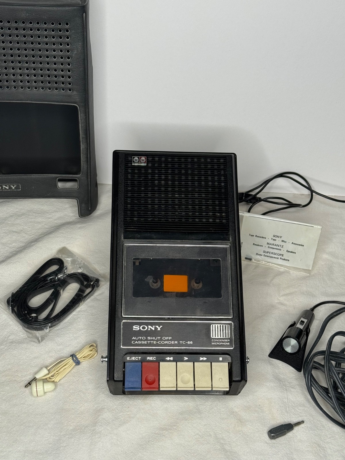 Sony TC-66 Portable Cassette Recorder w/ Original Case & Accessories – Powers on