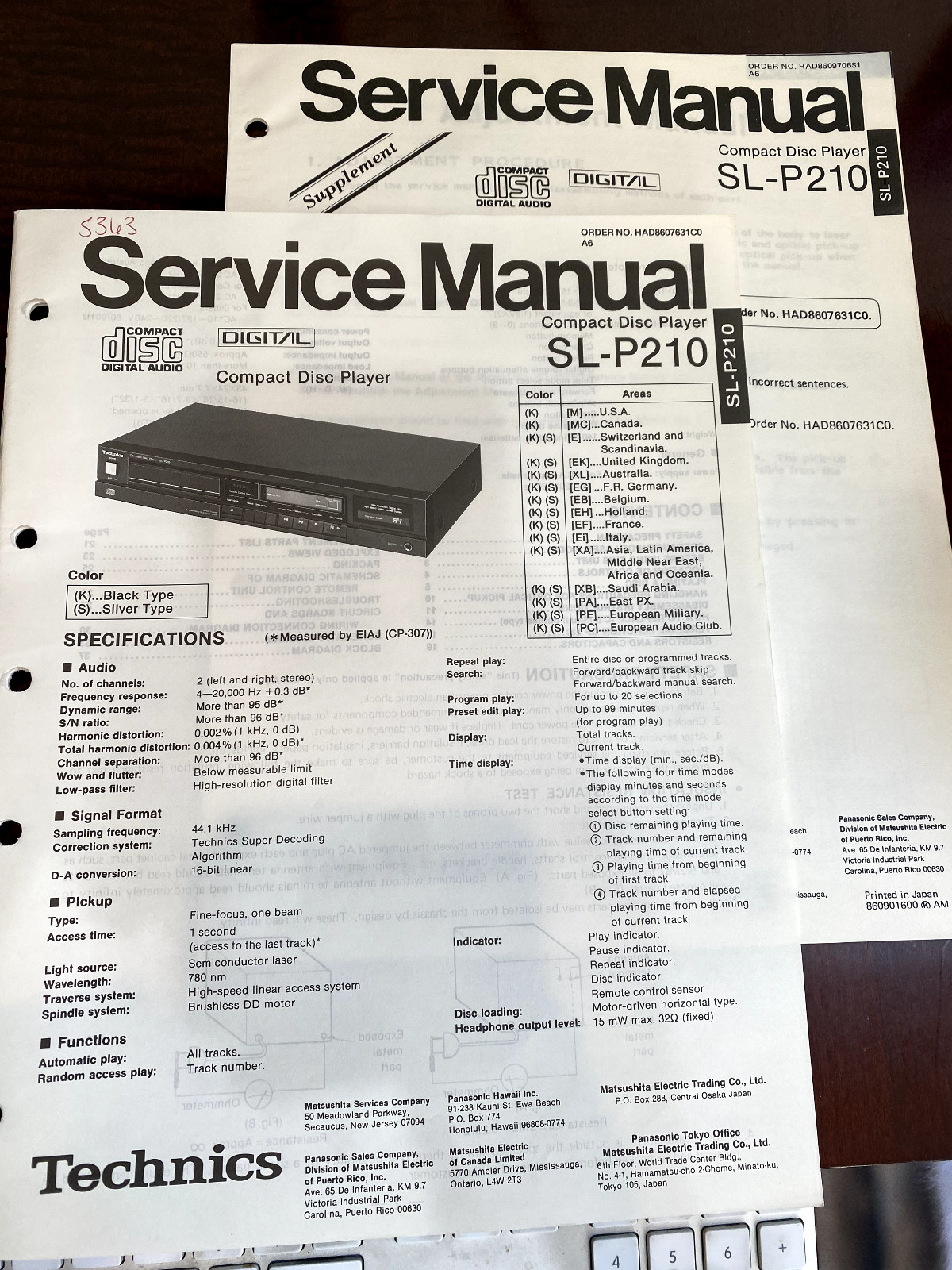 TECHNICS SL-P210 SLP210 CD PLAYER Service Manual **ORIGINAL**