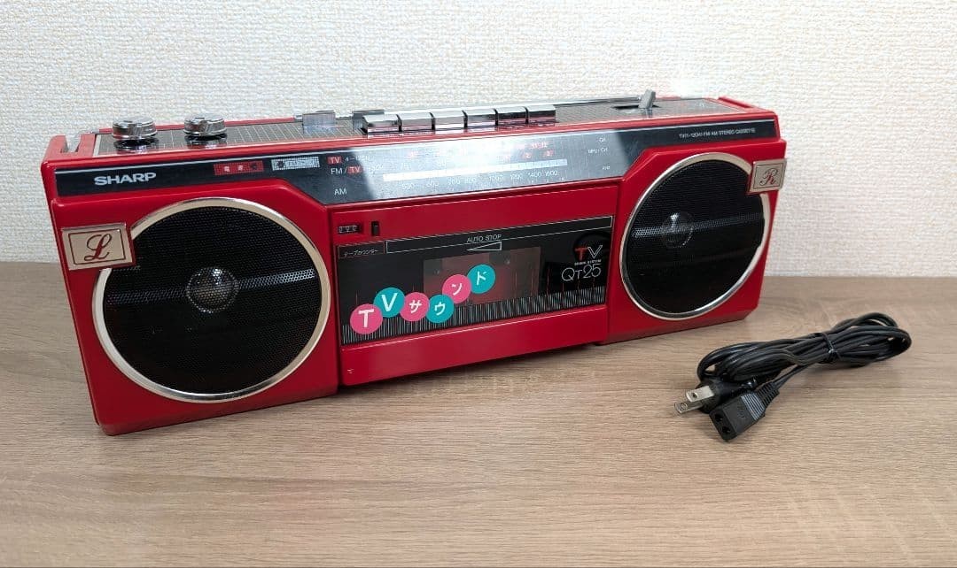 SHARP QT-25 Red Stereo Radio Cassette Recorder Showa Retro FM AM Fully Works