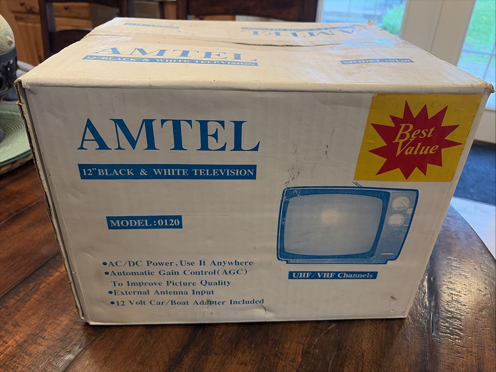 Brand New! Amtel 12″ Black and White TV Model 0120 Vintage UHF/VHF Original Box
