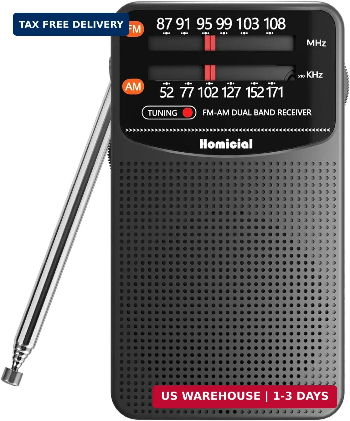 AM/FM Portable Radio, Pocket Radio 3 AA Battery Powered, Long Lasting, with Exce