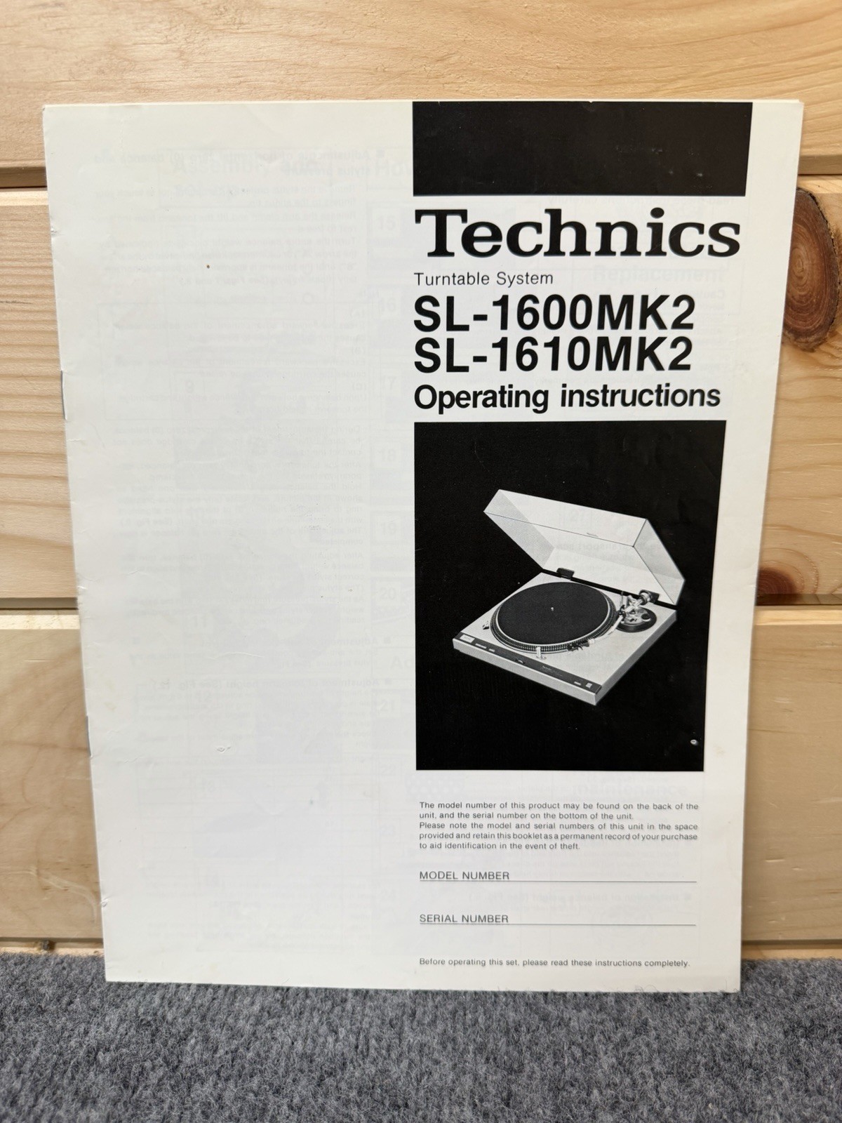 ⭐️Original Technics SL-1600mk2 / SL-1610mk2 User Instruction Manual & Receipt ⭐️