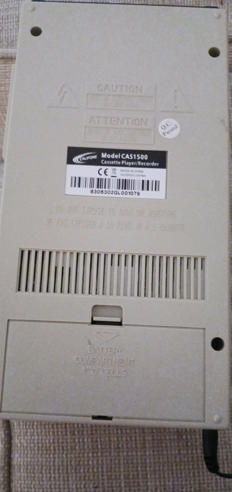 Califone Cassette Recorder CAS1500 with Microphone and Power Supply For Parts