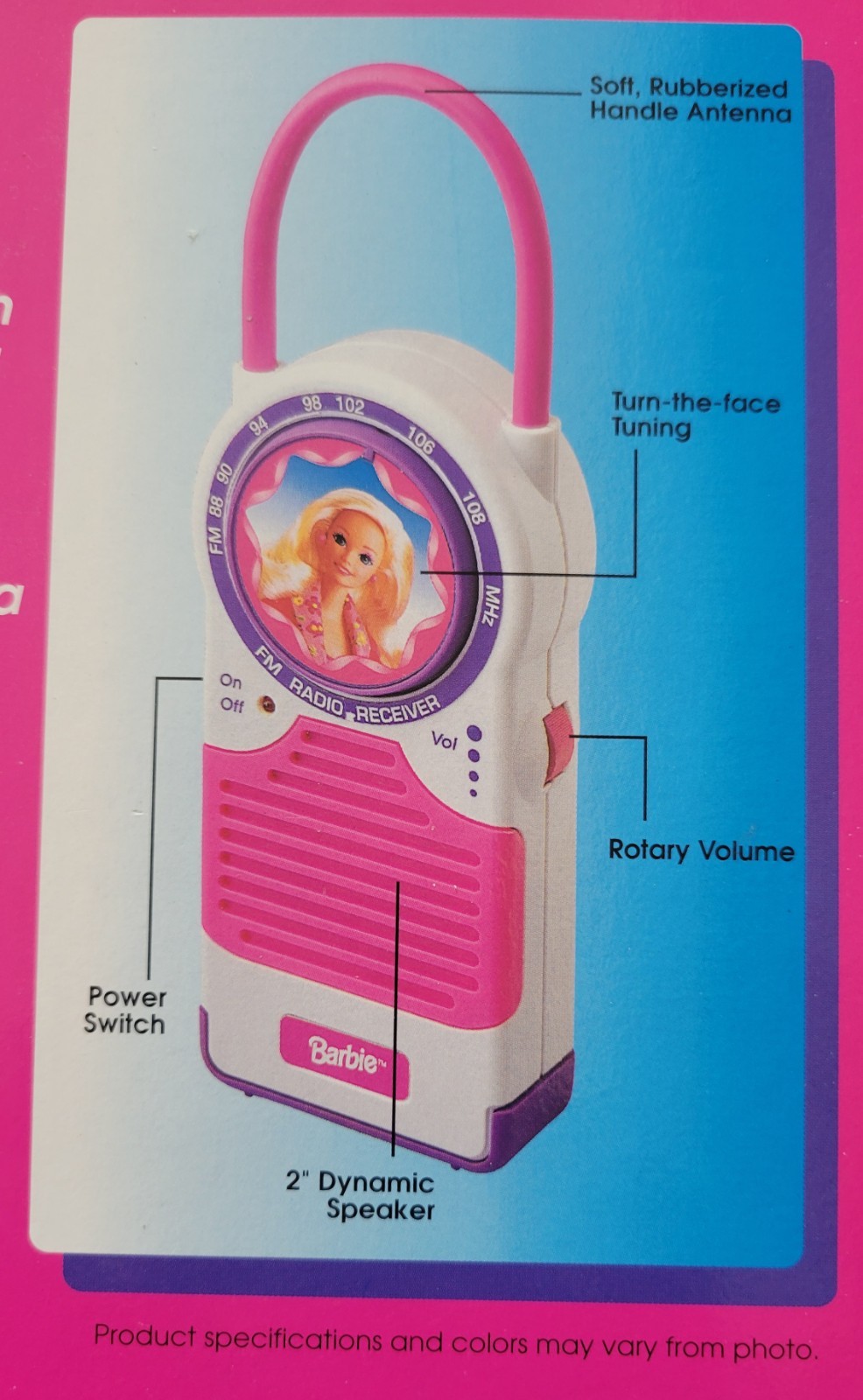 Vintage 1996 Pink Box Barbie Portable FM Radio with Handle Antenna NRFB NEW