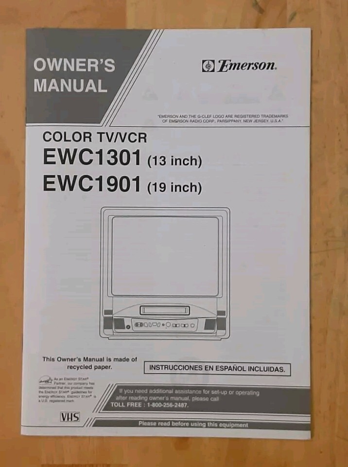 Emerson TV/VCR EWC1301 – EWC1901 Owners Manual (ONLY)
