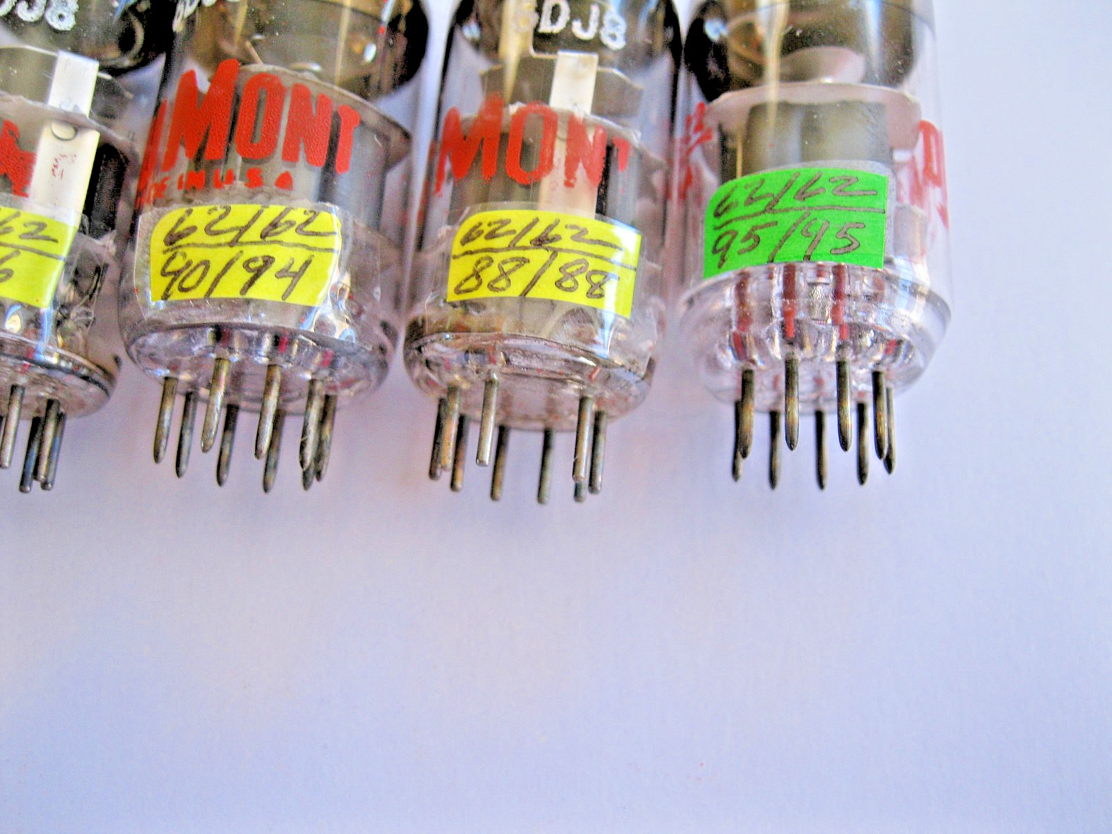 6 DUMONT 6DJ8/ECC88 VACUUM TUBES GRAY PLATE MATCHED DATE TV-7 TESTED READ.
