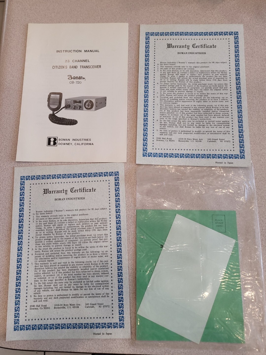 Boman 23 Channel Citizens Band Transceiver CB-720 Instruction Manual & warranty