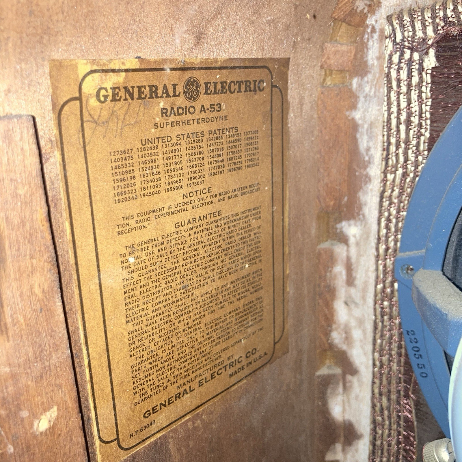 Vintage Old Rare Tombstone A-53 General Electric Tube Radio Wood Case Parts USA