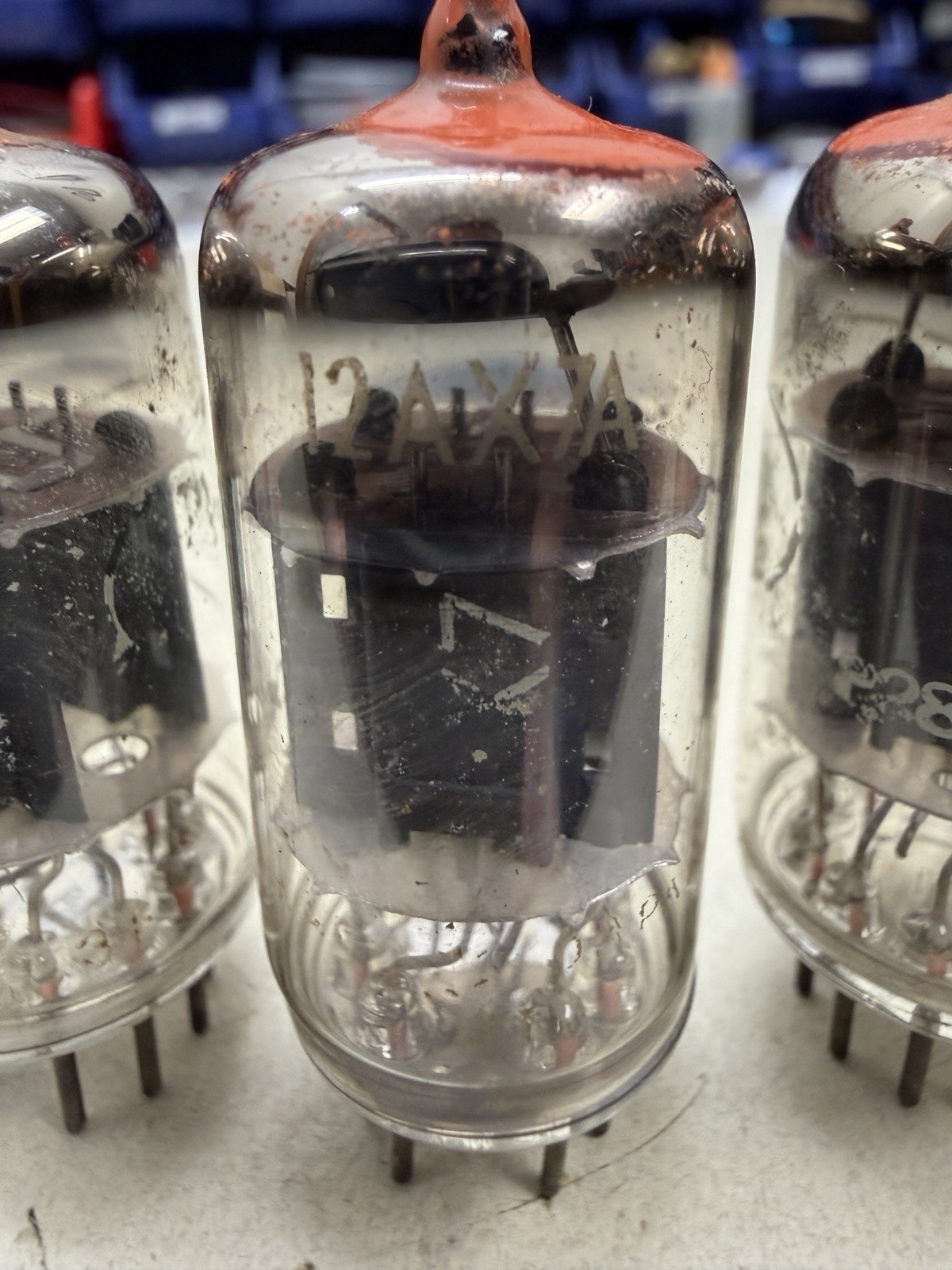 *PREMIUM* Matched Quad (RED TIP) 1963 Raytheon 12AX7A Tubes Amplitrex Tested
