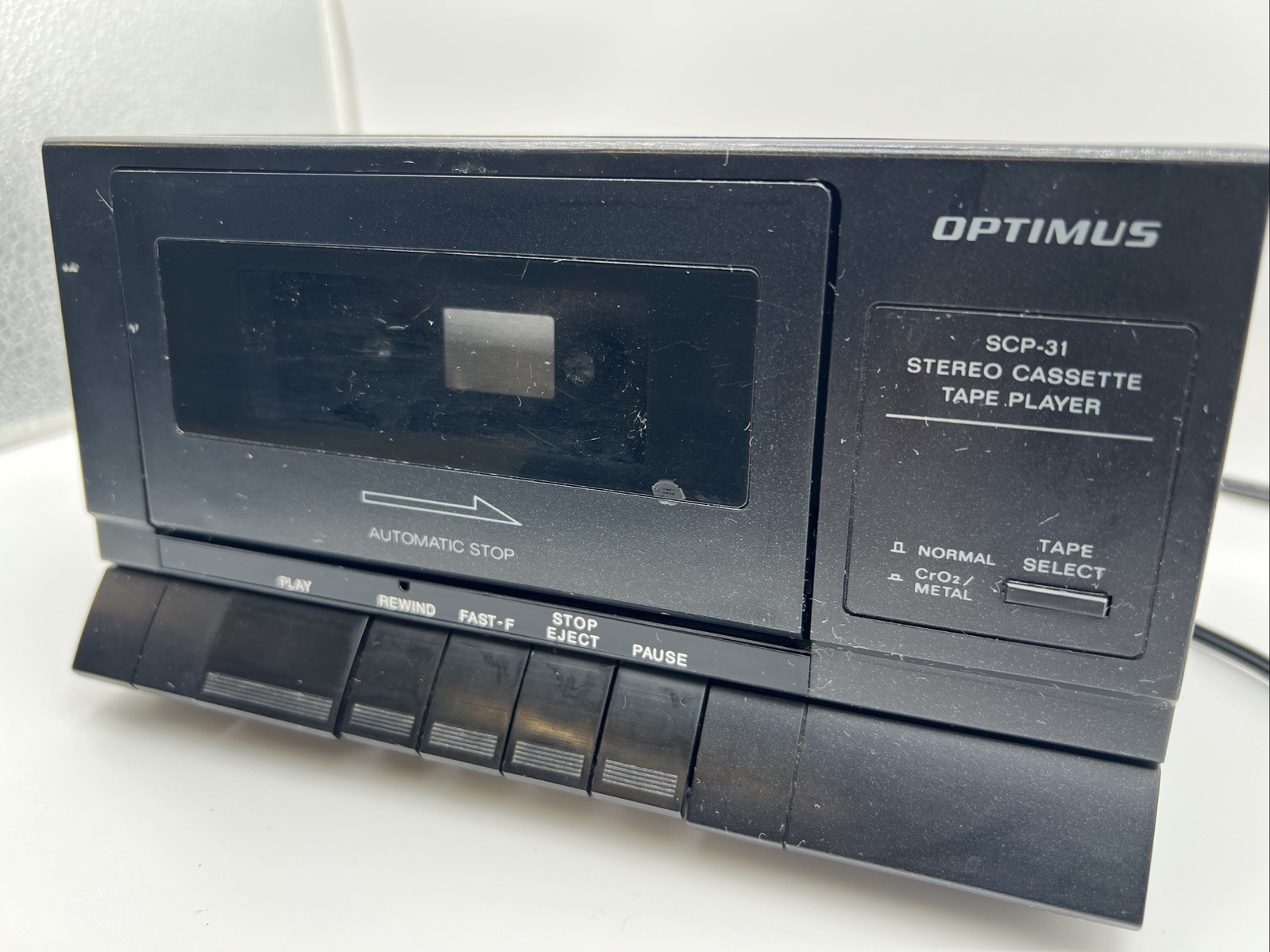 Optimus SCP-31 Stereo Cassette Tape Player RCA Black Vintage Compact RARE VTG