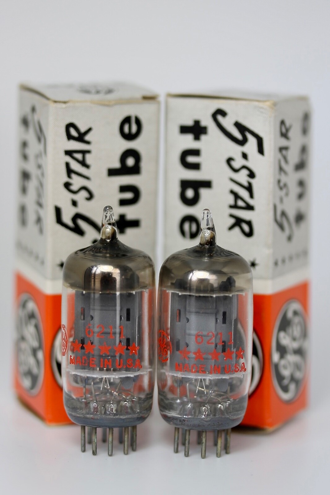NOS GE 5-STAR ***** 6211 (Sub for ECC802S) MATCHED-PAIR D-GETTER TUBES 100% 1962