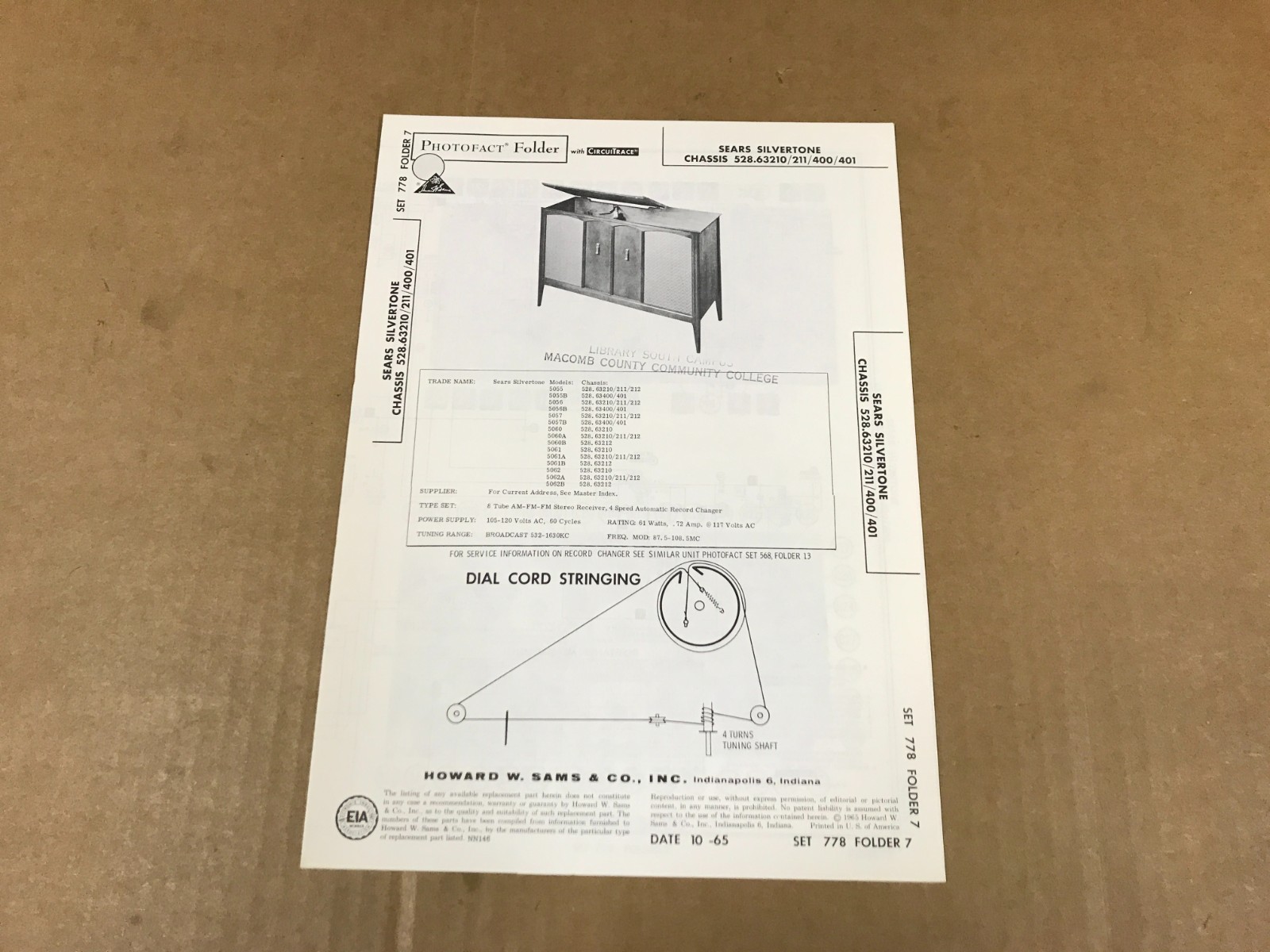 Vintage Photofact Folder -778-7 – Sears Silvertone 8-Tube Stereo Receiver
