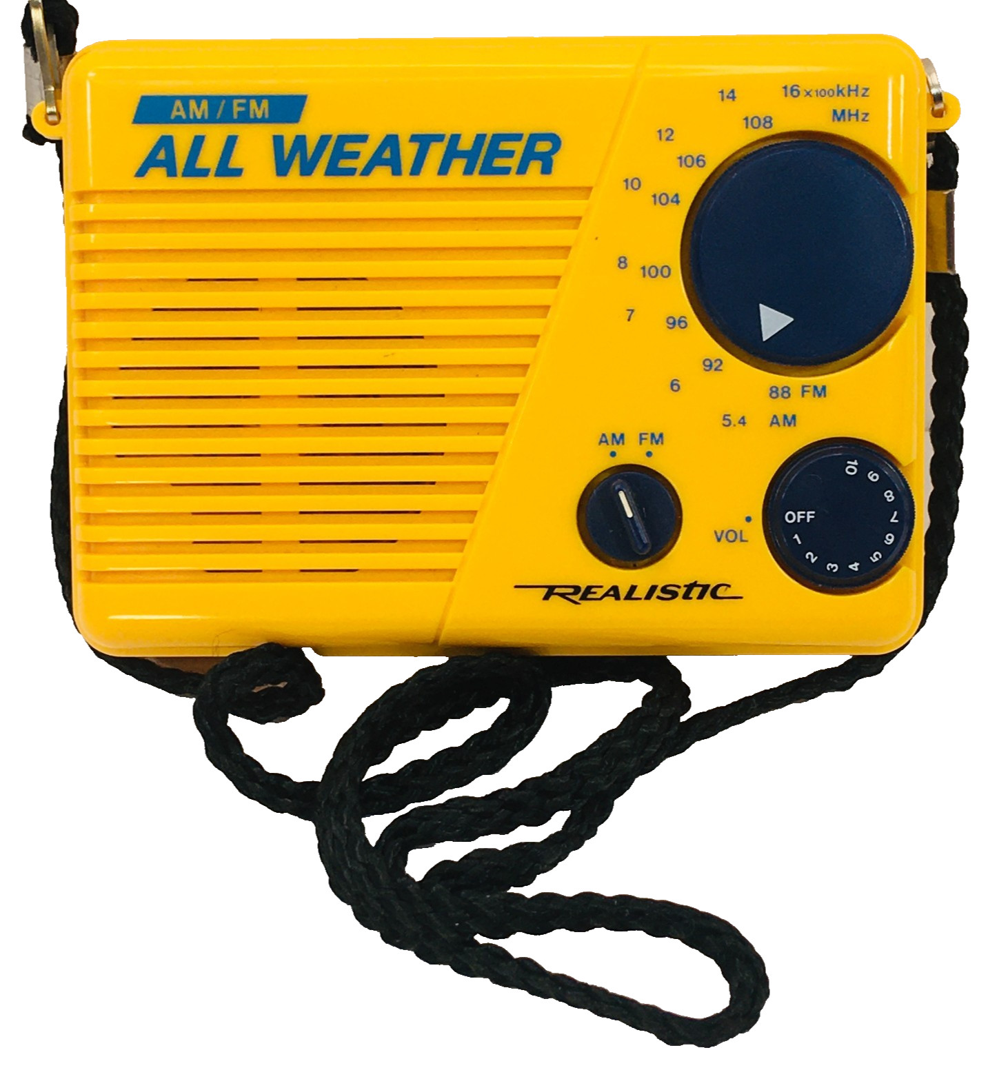 Vtg Realistic All Weather AM FM Radio Yellow Portable 12- 783 No Seal READ Works