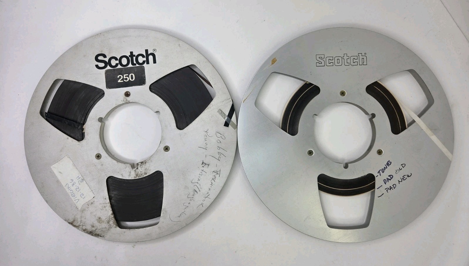 Lot 2 Scotch 250 10.5″ Metal Reel To Reel Recording Tapes Audio Reels