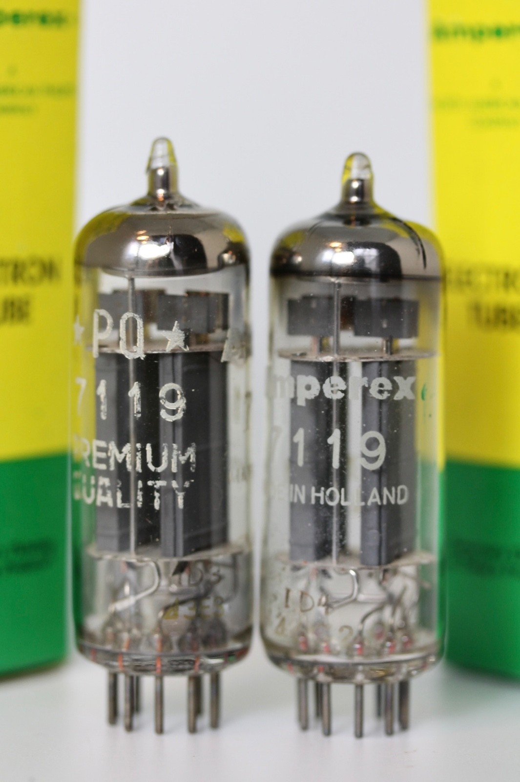 E182CC 7119 NOS PHILIPS AMPEREX HOLLAND MIRROR-MATCHED-PAIR TUBES MUSEUM TESTED!
