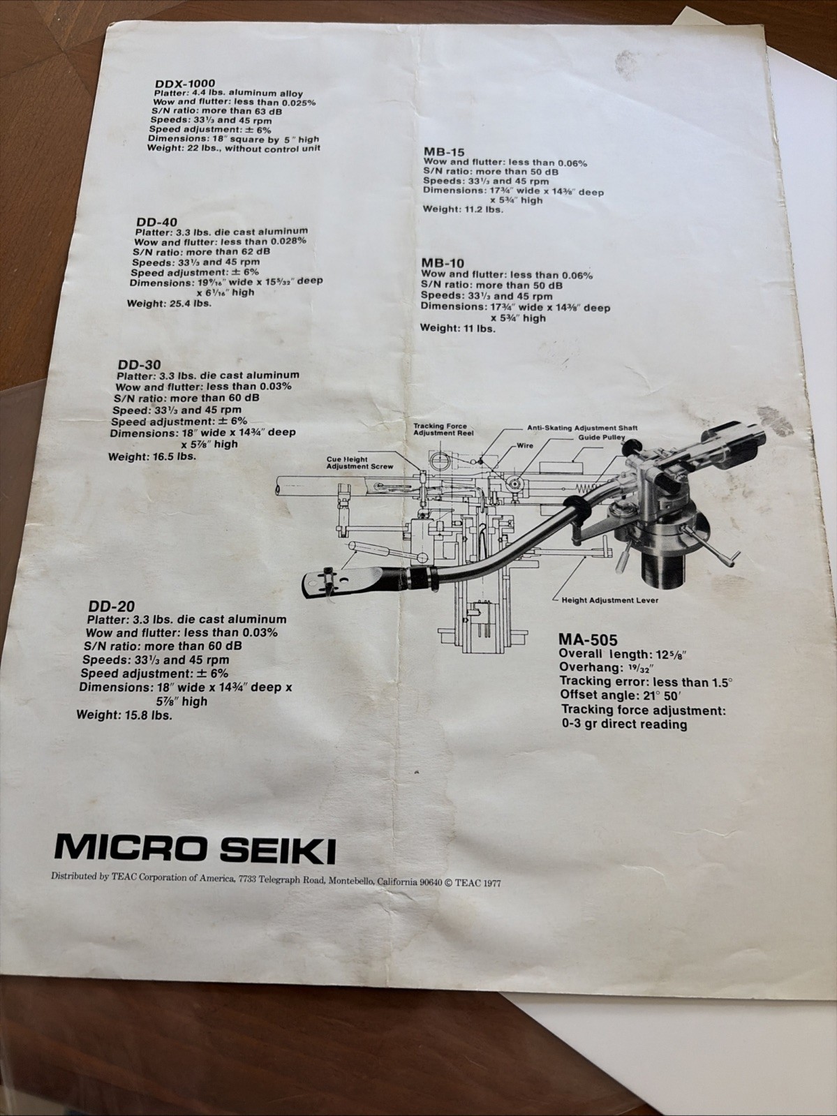 Micro Seiki Original Brochure 1977
