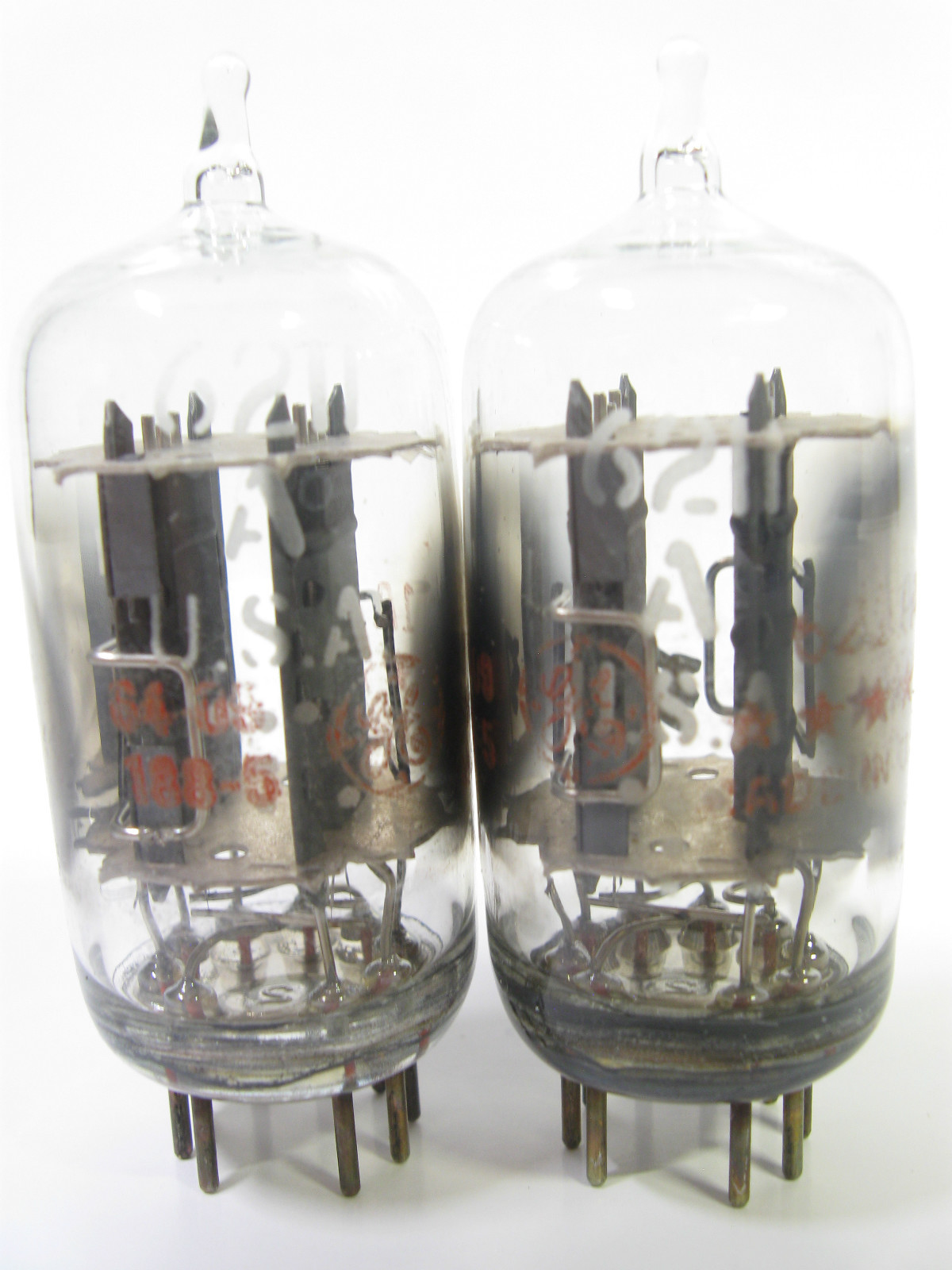 2 matched 1964 GE 5-Star 6211A 6211-A tubes – Clear-Top, Side [ ] [ ] Getters