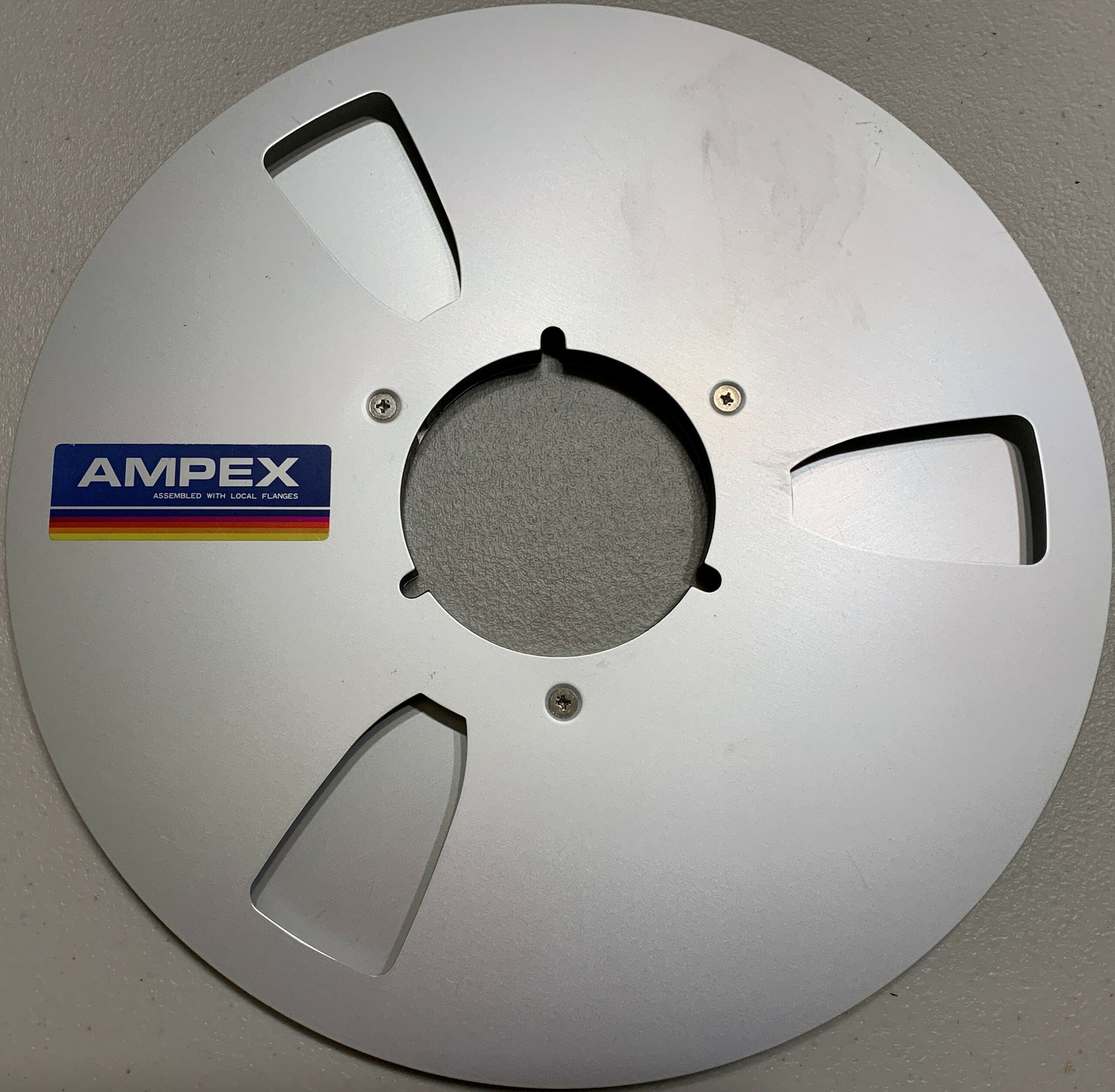 Ampex 10″ Empty Metal Reel, 1/4″ Tape, Classic 3 Window Silver, w/ new box + Bag