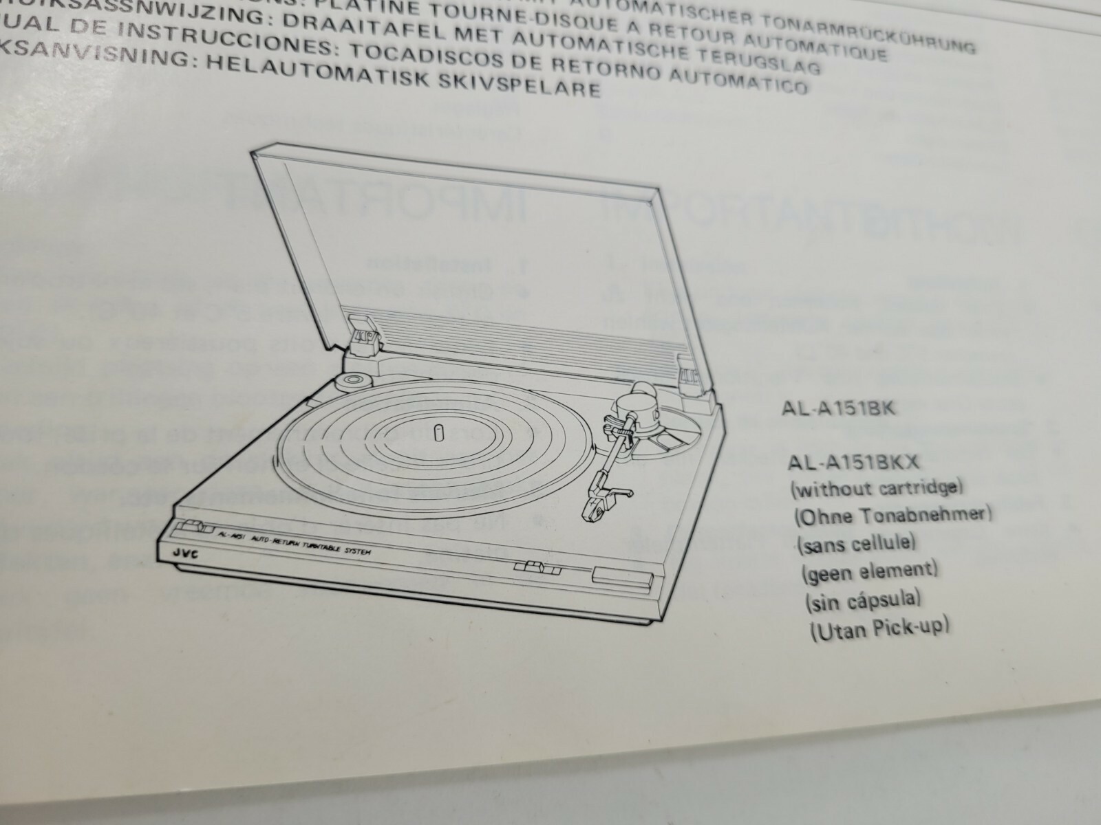 JVC AL-A10BK Al-A1BK ALBKX Owner Instruction Manual USA Seller Genuine Original
