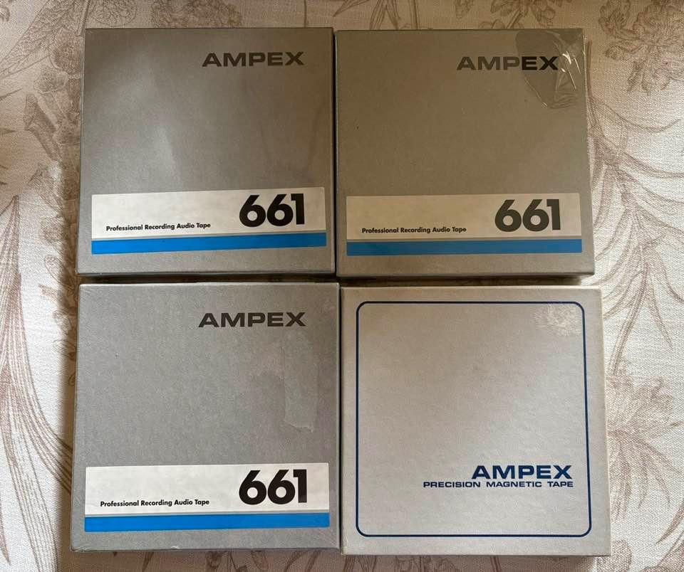 Sealed Ampex 661 1/4″ × 1800′ 5″ Reel Tape – Lot of 3 sealed plus 1 empty