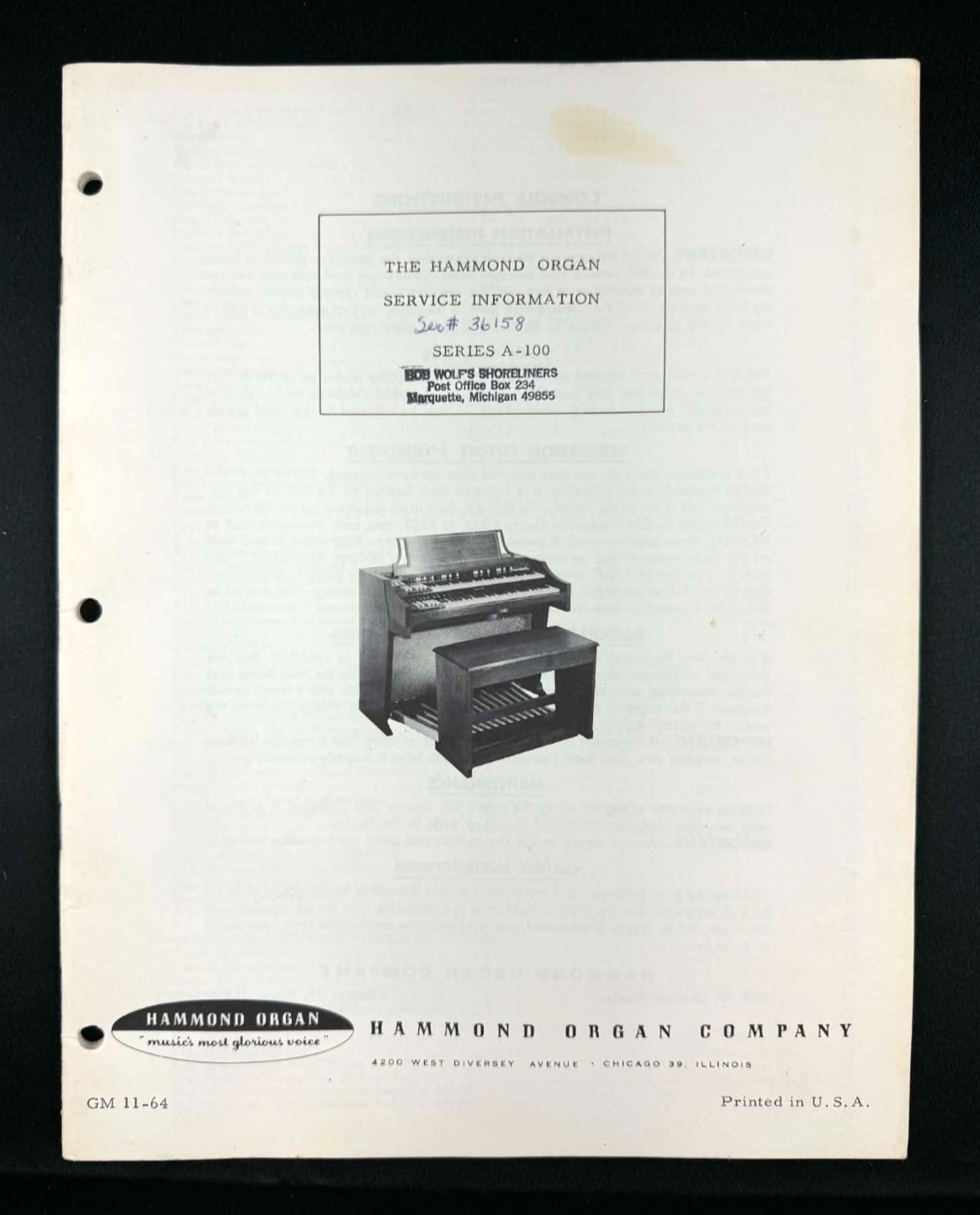 Hammond Organ A-100 Original Owners Manual Service Information Schematics Book