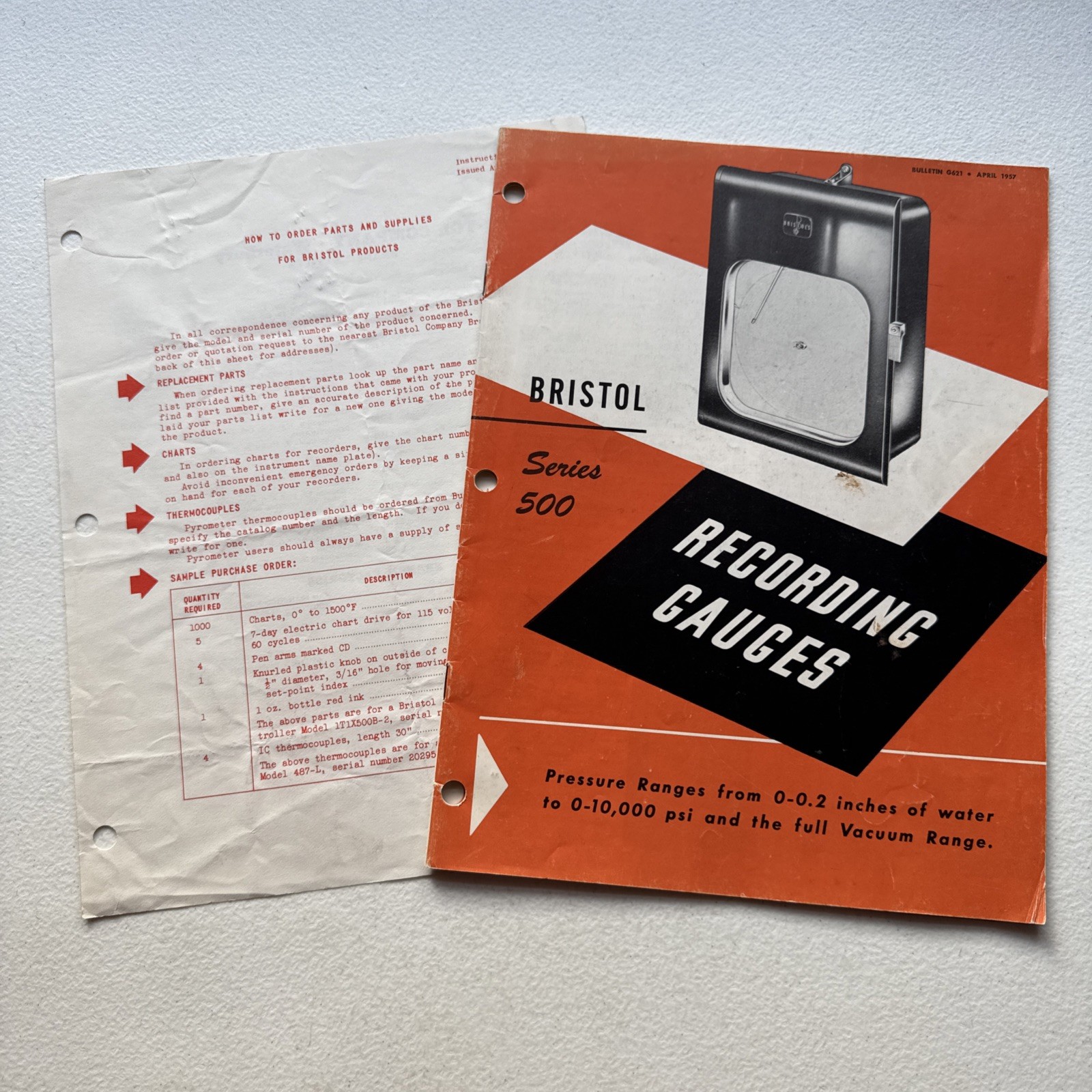 Bristol’s Instrument Co. 1957 Bristol Series 500 Recording Gauges Bulletin G621