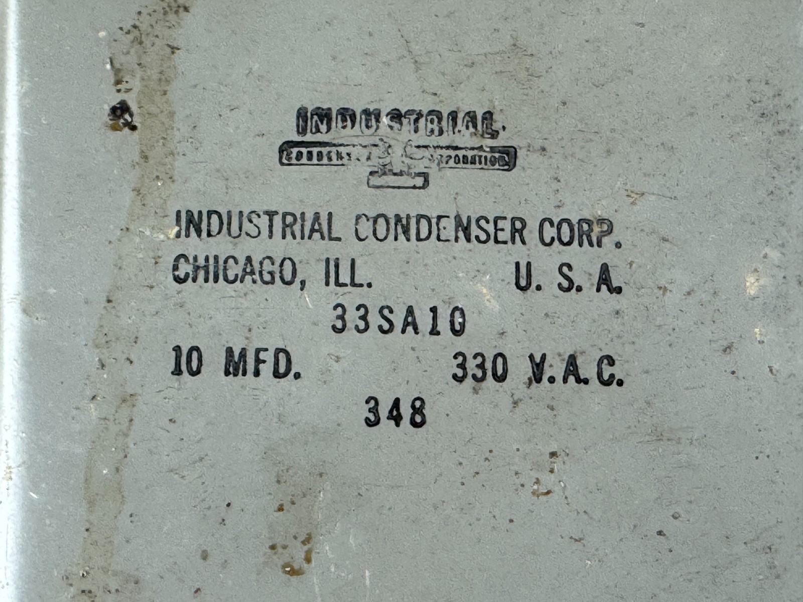 Vintage ICC 10 uf 330 VAC 600v PIO Bathtub Capacitor TESTS 20 uf