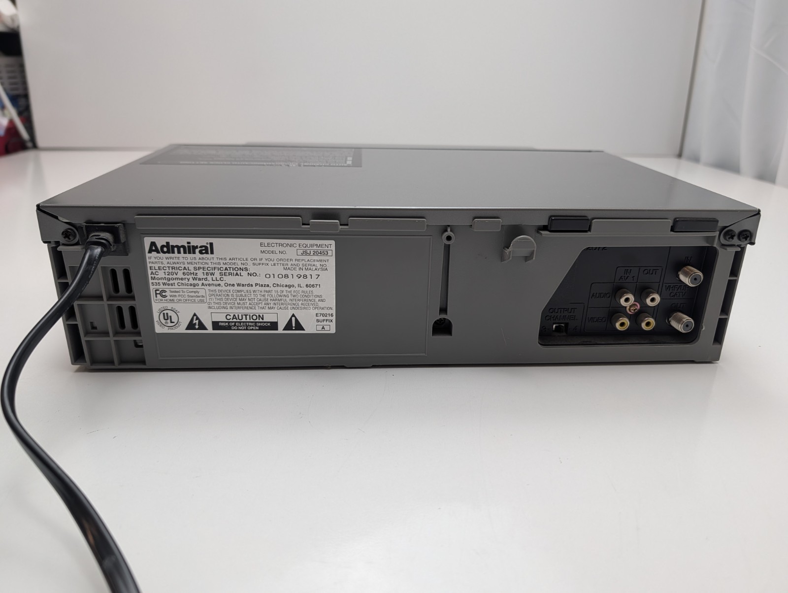 Admiral JSJ 20453 VCR VHS Player Recorder 4 Head – No Remote