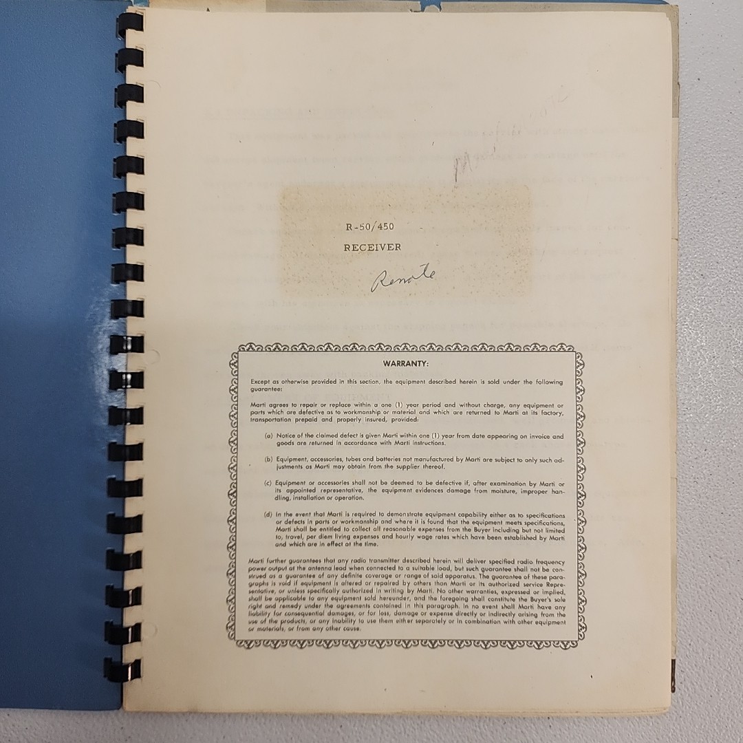Marti Electronics R-50/ 450 Reciever Instruction Manual