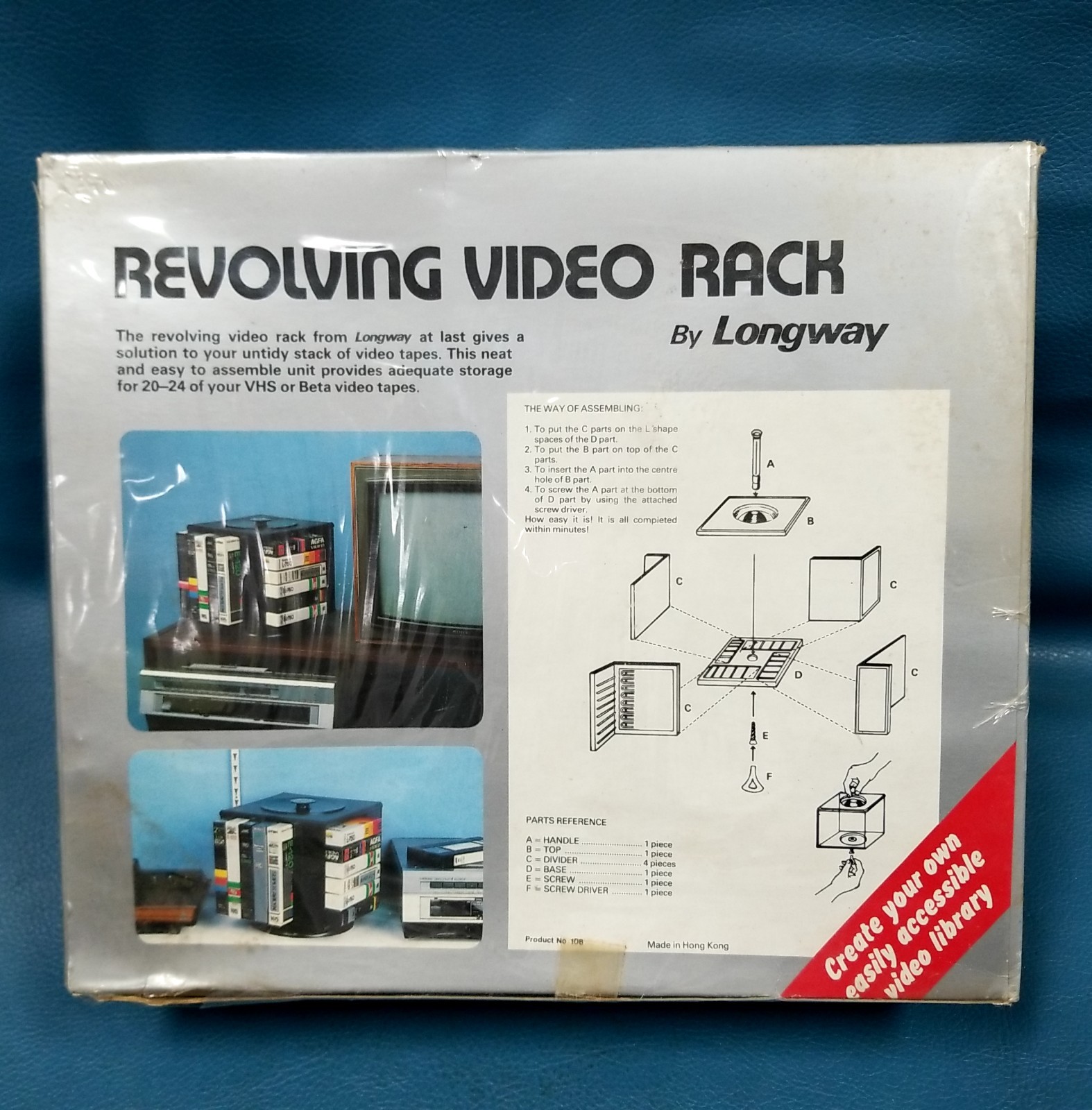 New VTG NOS Longway Revolving Video Rack for VHS + Betamax Tapes #108 Hong Kong