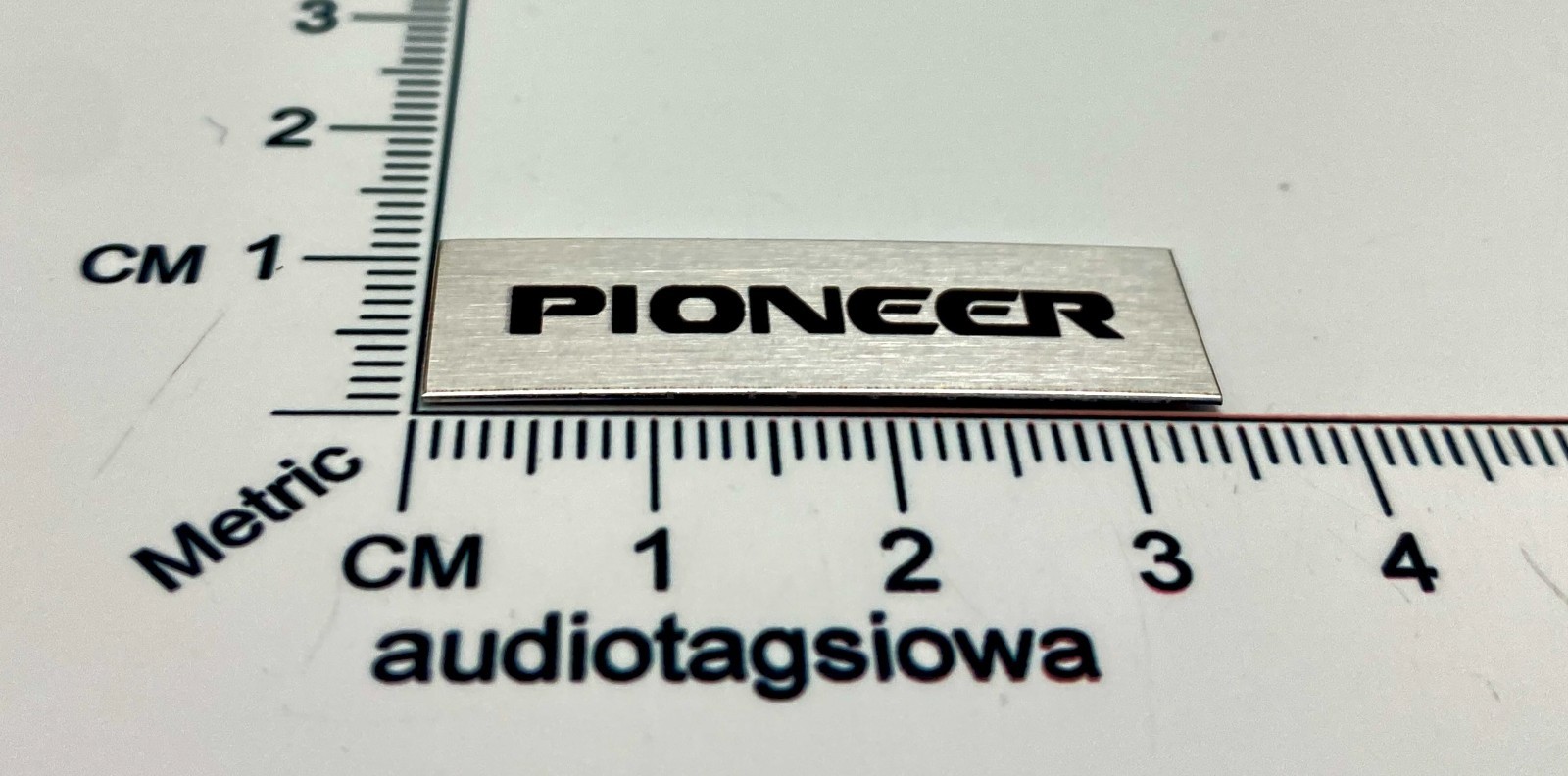 Pioneer Turntable Badge Logo For Dust Cover Metal 34mm x 10mm Silver w/Black