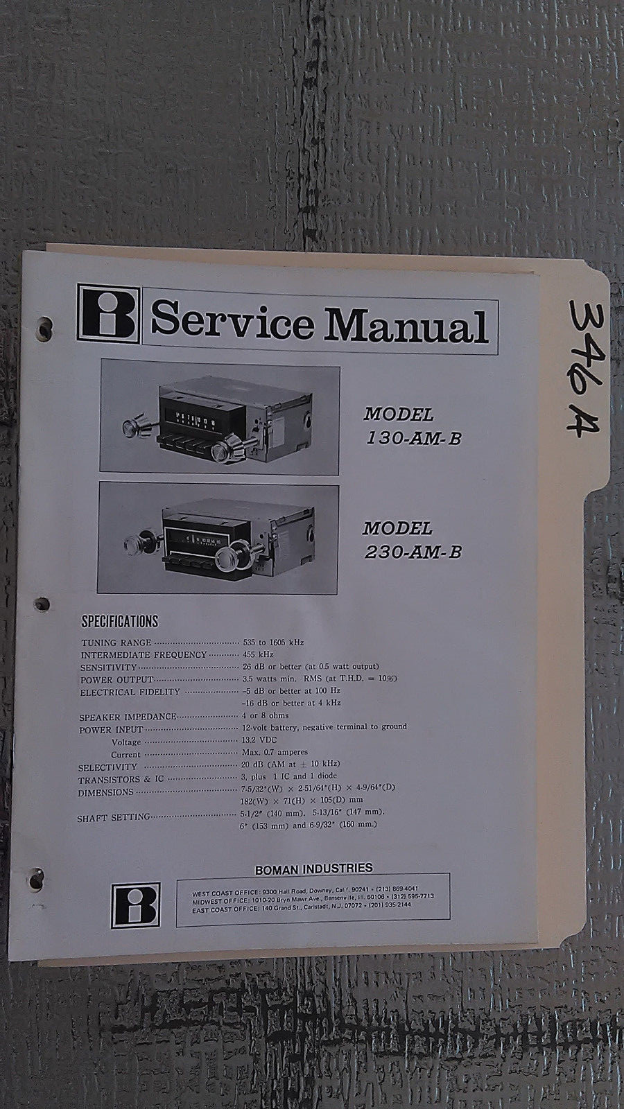 Boman 130-am 230 b service manual original repair book stereo am car radio