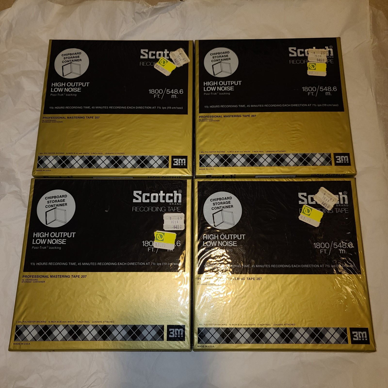 Scotch 3M Recording Tape 207 Lot Of 4 New Sealed 90 Min 7″ Reels Chipboard Vtg