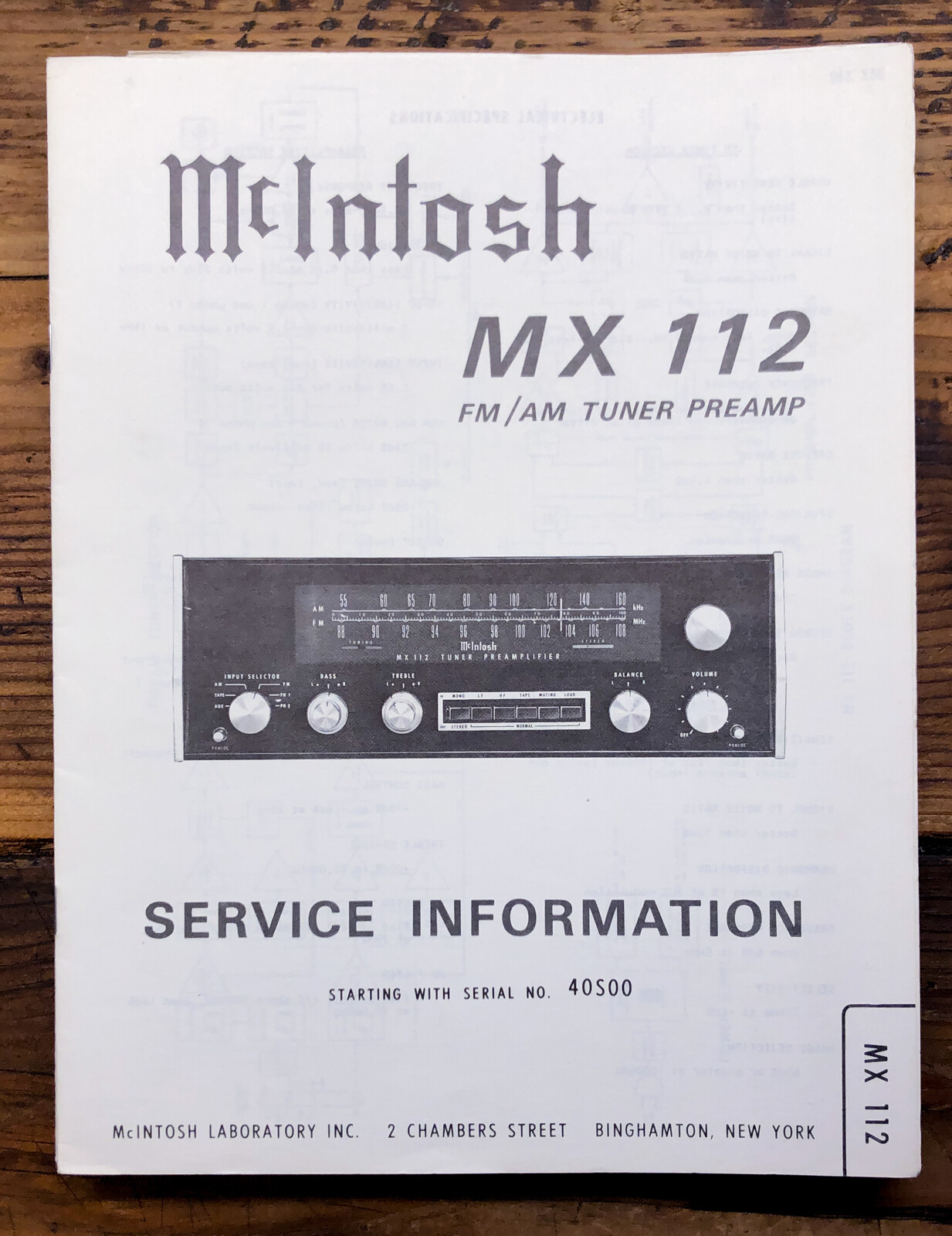 Mcintosh MX-112 MX112 Preamp / Preamplifier Service Manual *Original* #3