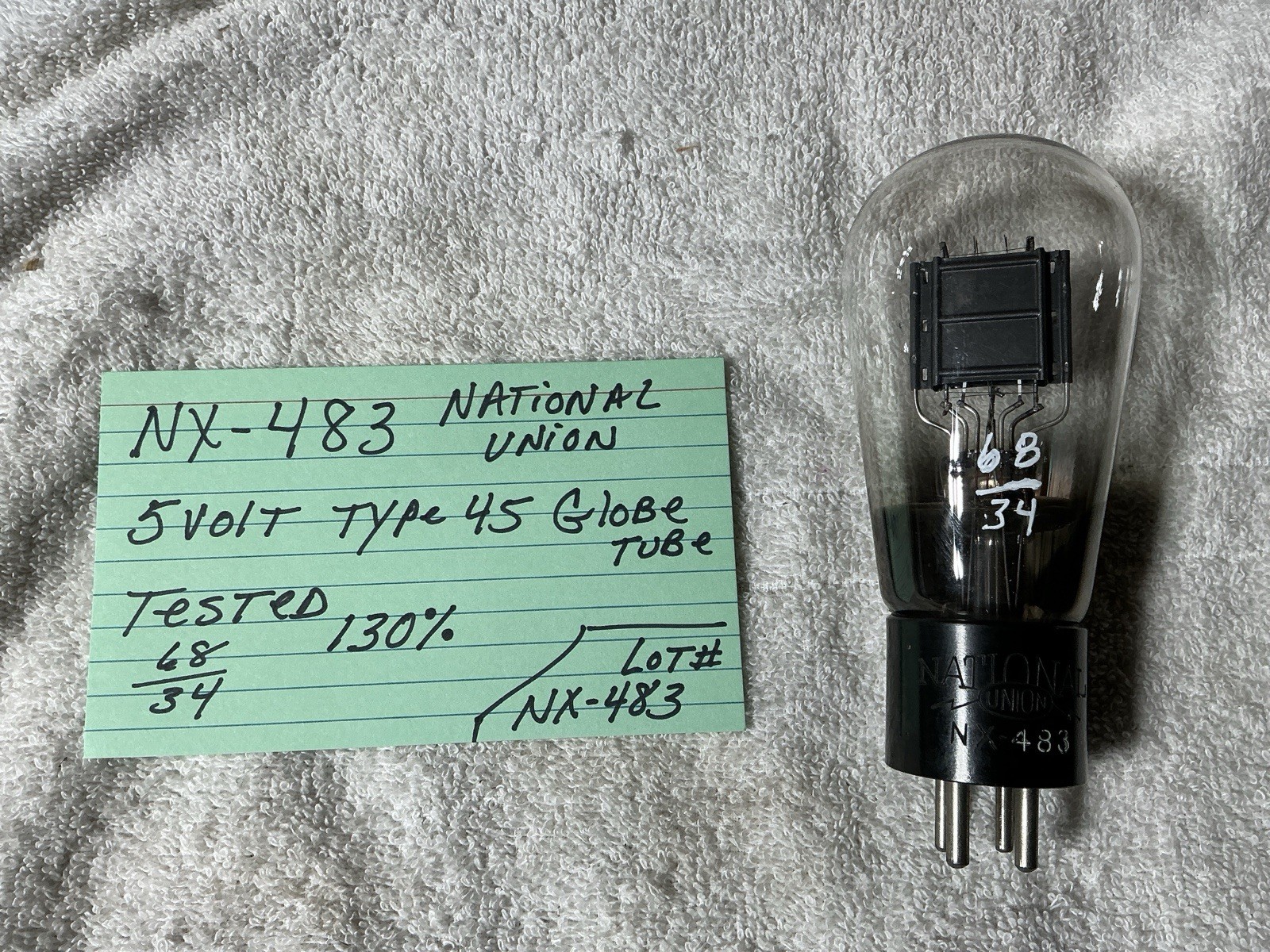 National Union 483 Type 45 Globe Tube 5 Volt Power Triode Black Plate Engraved