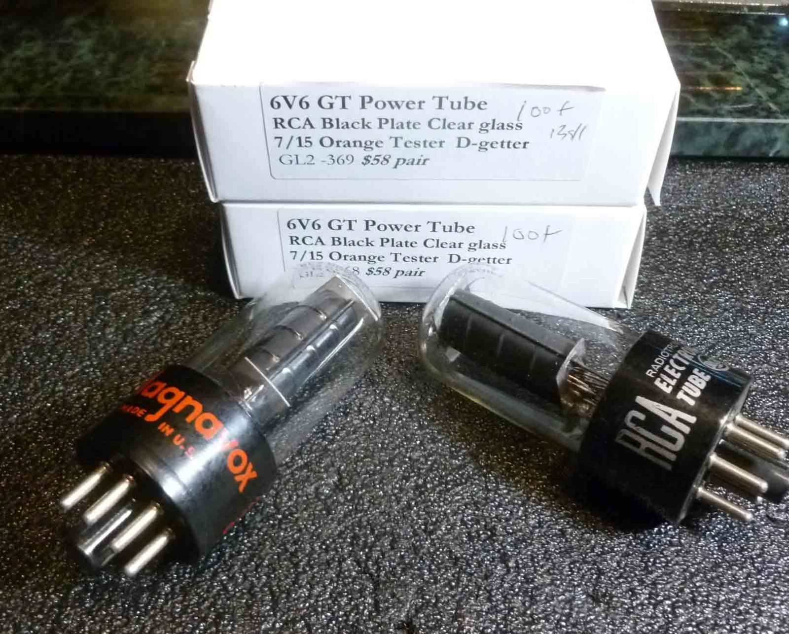 Matched Pair RCA BlackPlate 6v6 GT Power Tubes Both test strong at 100+ each