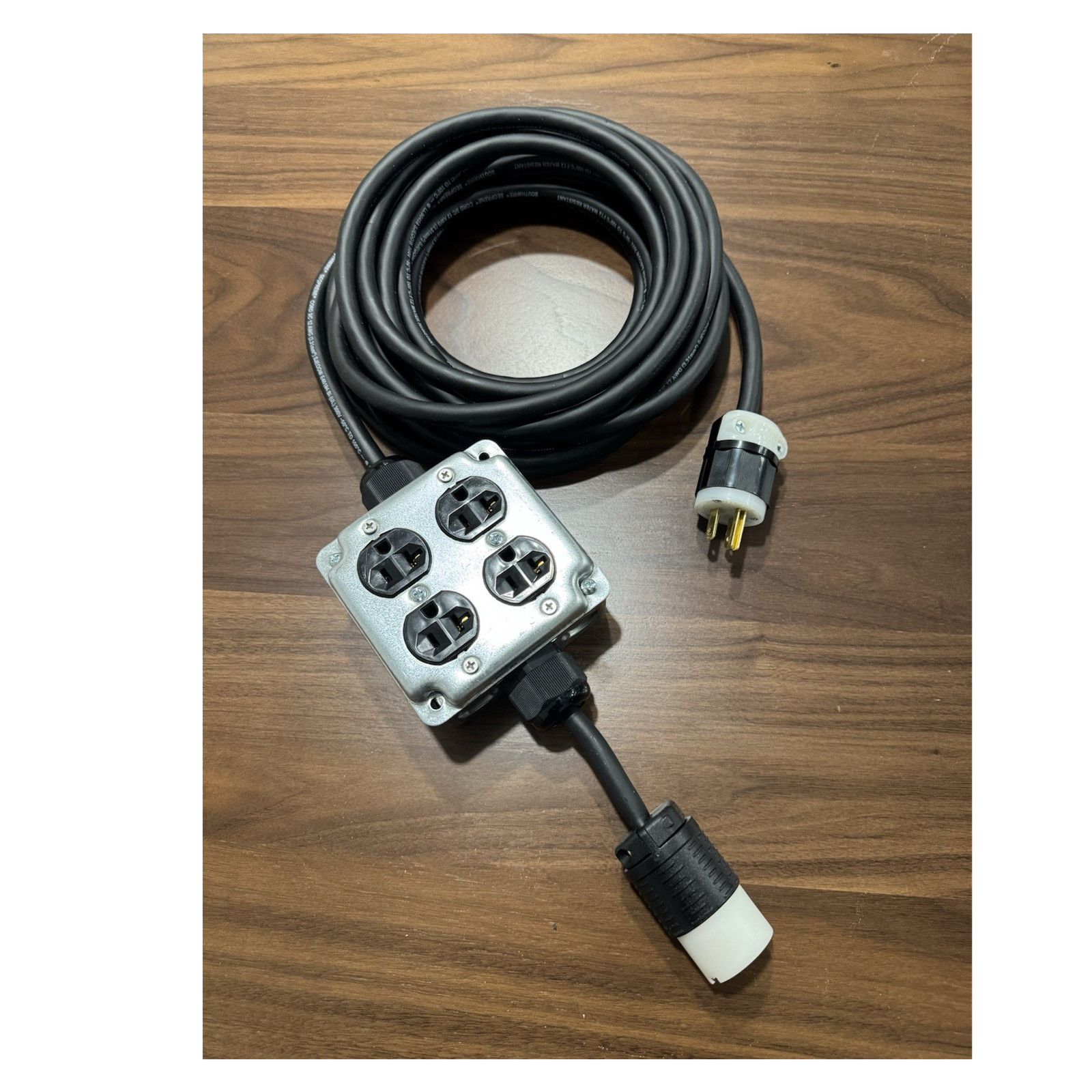 Quad Box AC Power US Plug 120V 15A + pass thru 25 ft hardwire
