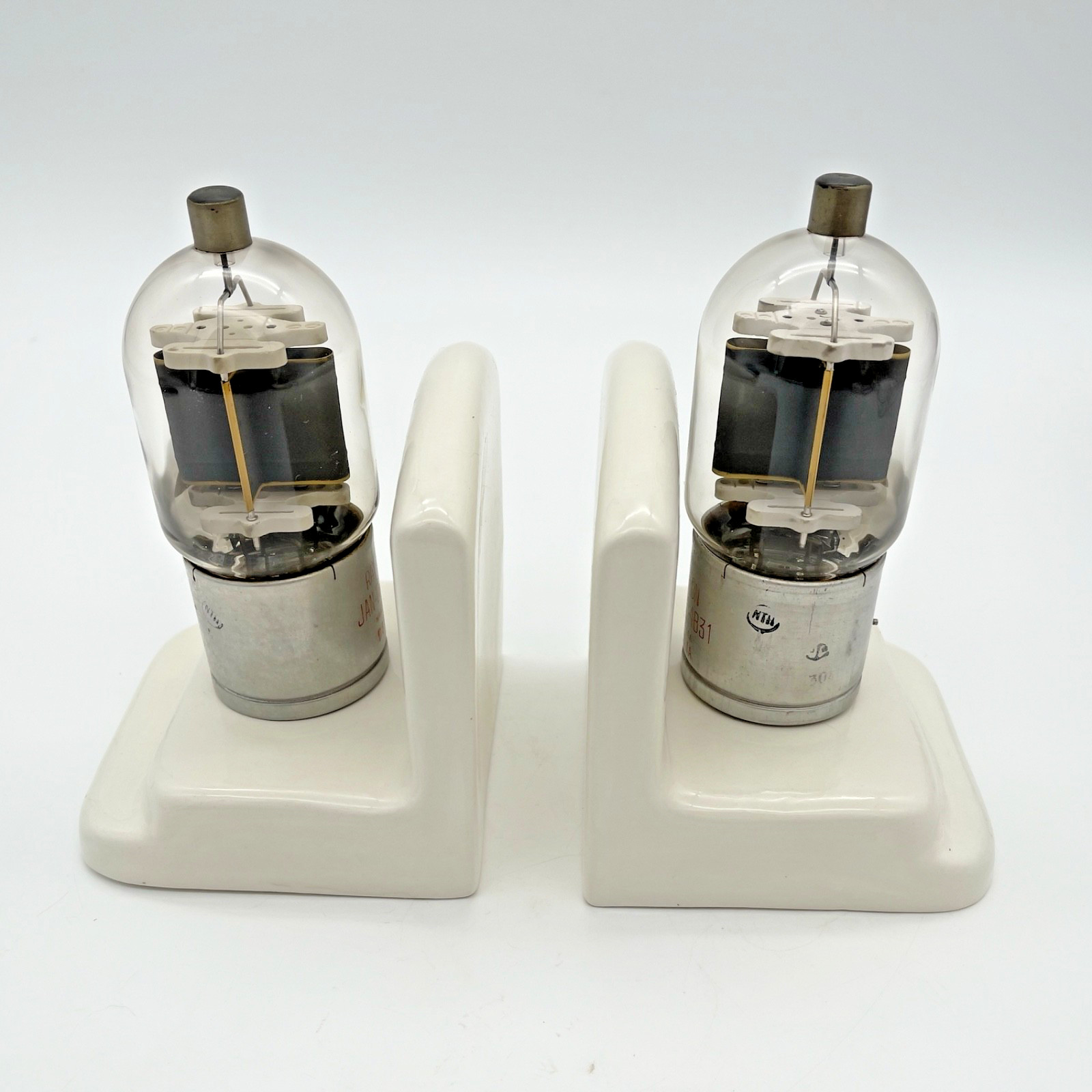 VTG Artisan Raytheon 4B31 Military Half-Wave Vacuum Tube Porcelain Book Ends