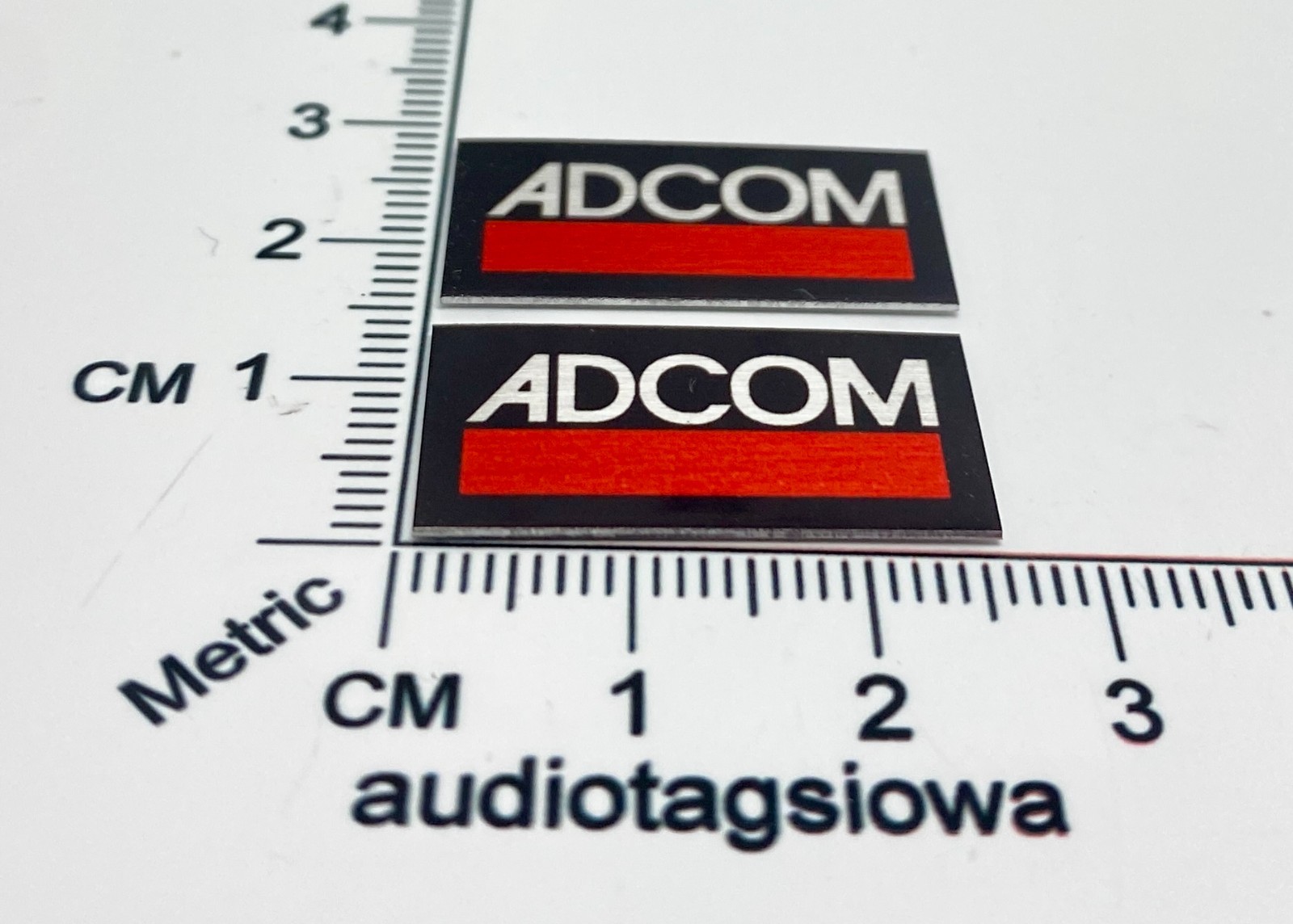 ADCOM Badge Amplifier Equipment Logo Emblem PAIR Aluminum Self Stick