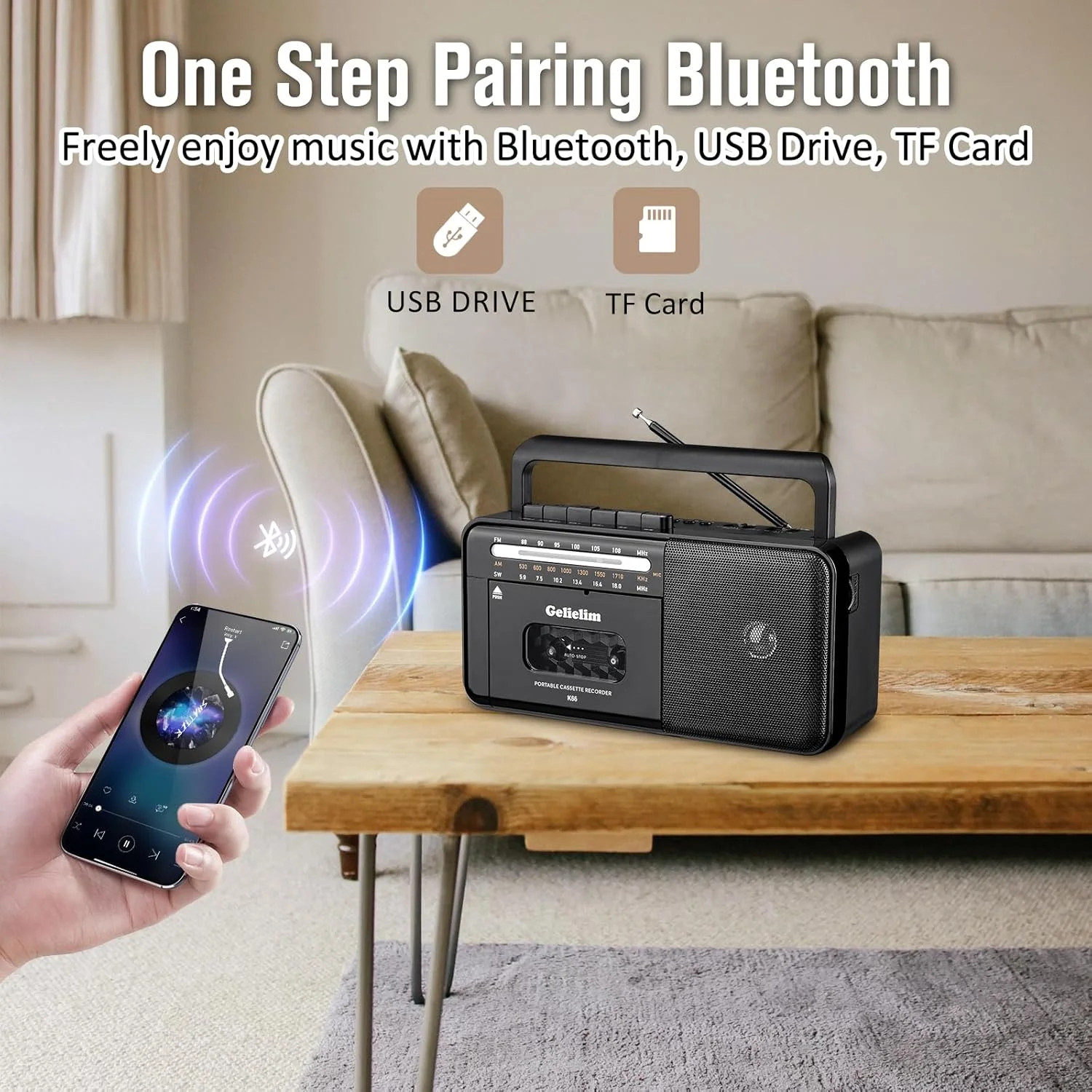 Retro Classic 80S Style Portable Boombox with Cassette Player Recorder, AM/FM/SW