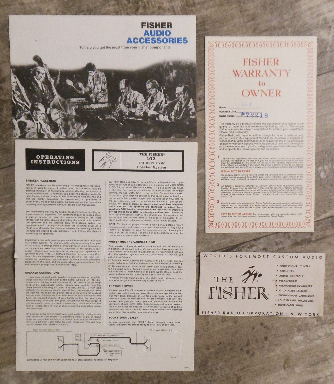 **ORIGINAL** The Fisher 103 Speaker System Operating Instructions w/ EXTRAS
