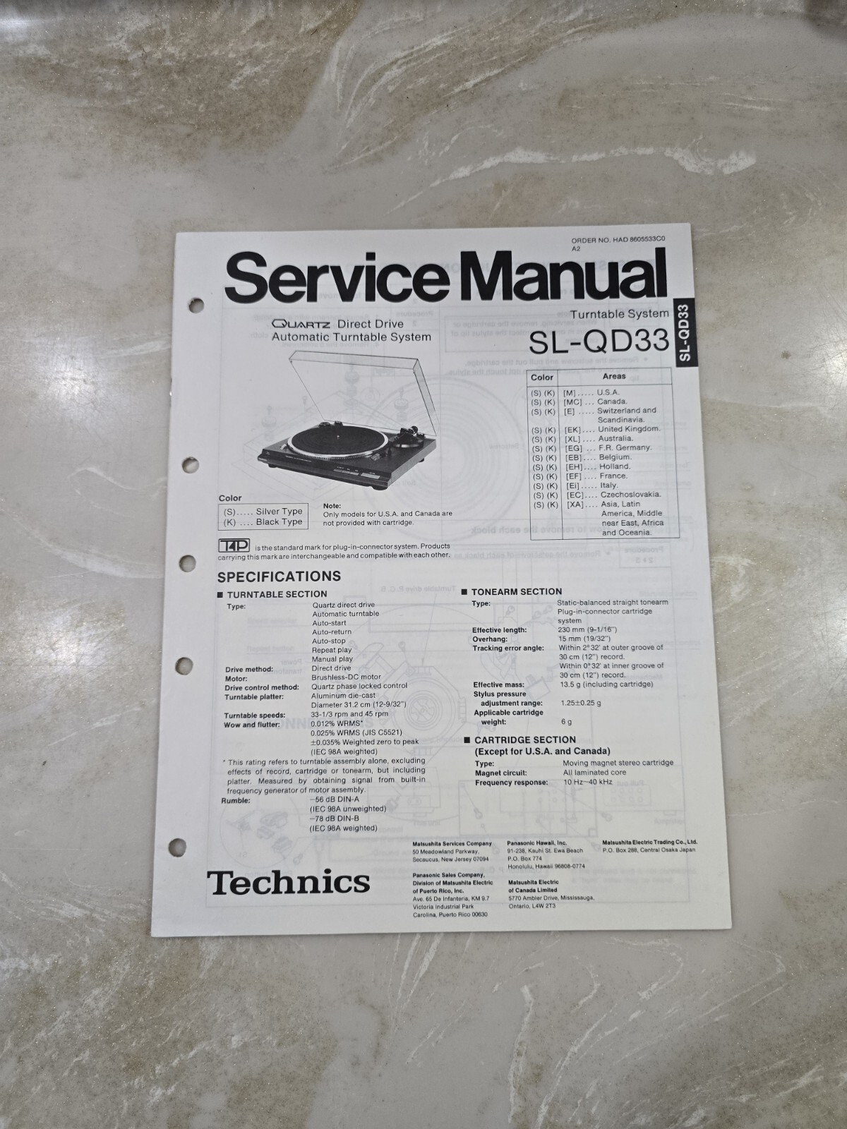 Technics SL-QD33 Record Player / Turntable Owner’s Manual *Original*