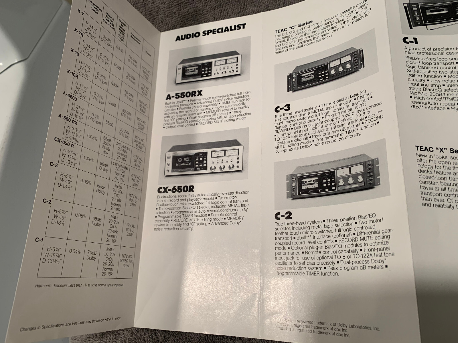 TEAC A-3440 3300SX Etc. Vintage Reel to Reel player Brochure