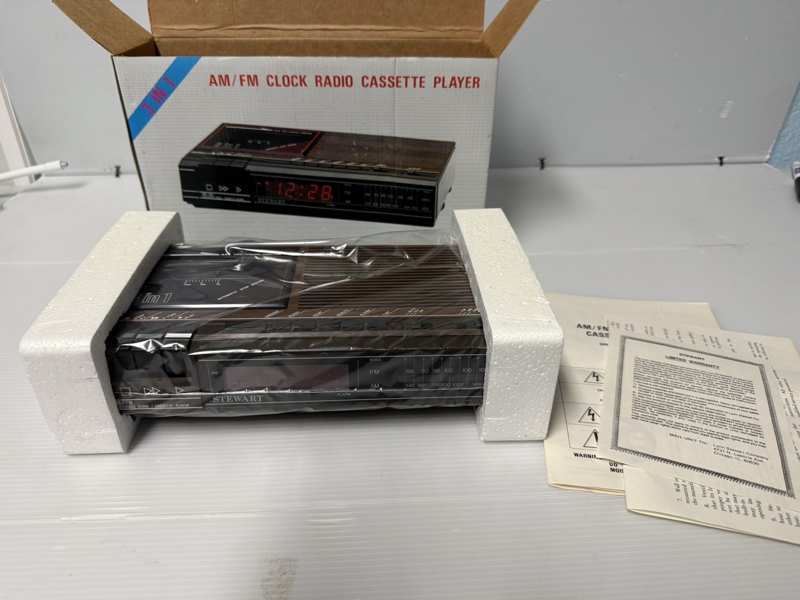 Vintage Stewart 3 In 1 AM/FM Radio Cassette Player Alarm Clock Model ST-5400