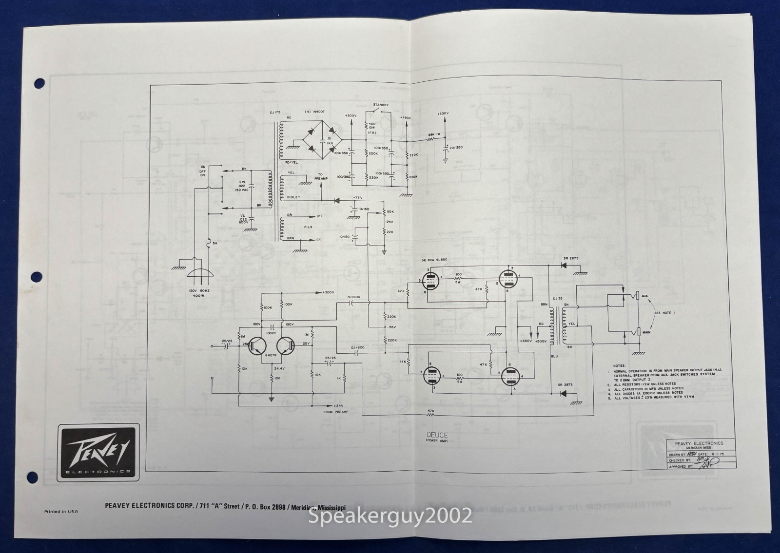 Original Peavey Deuce Foldout Schematic