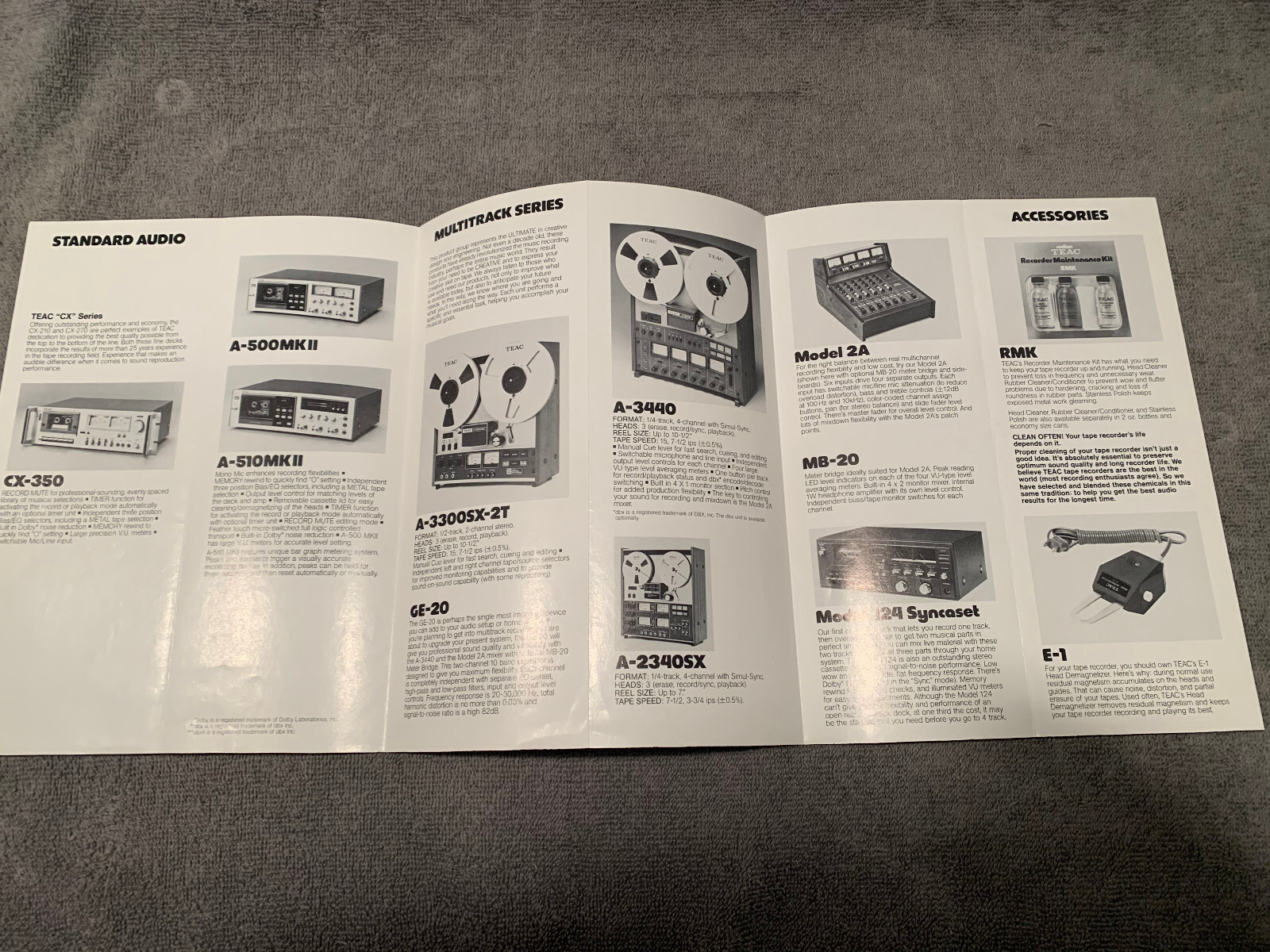 TEAC A-3440 3300SX Etc. Vintage Reel to Reel player Brochure